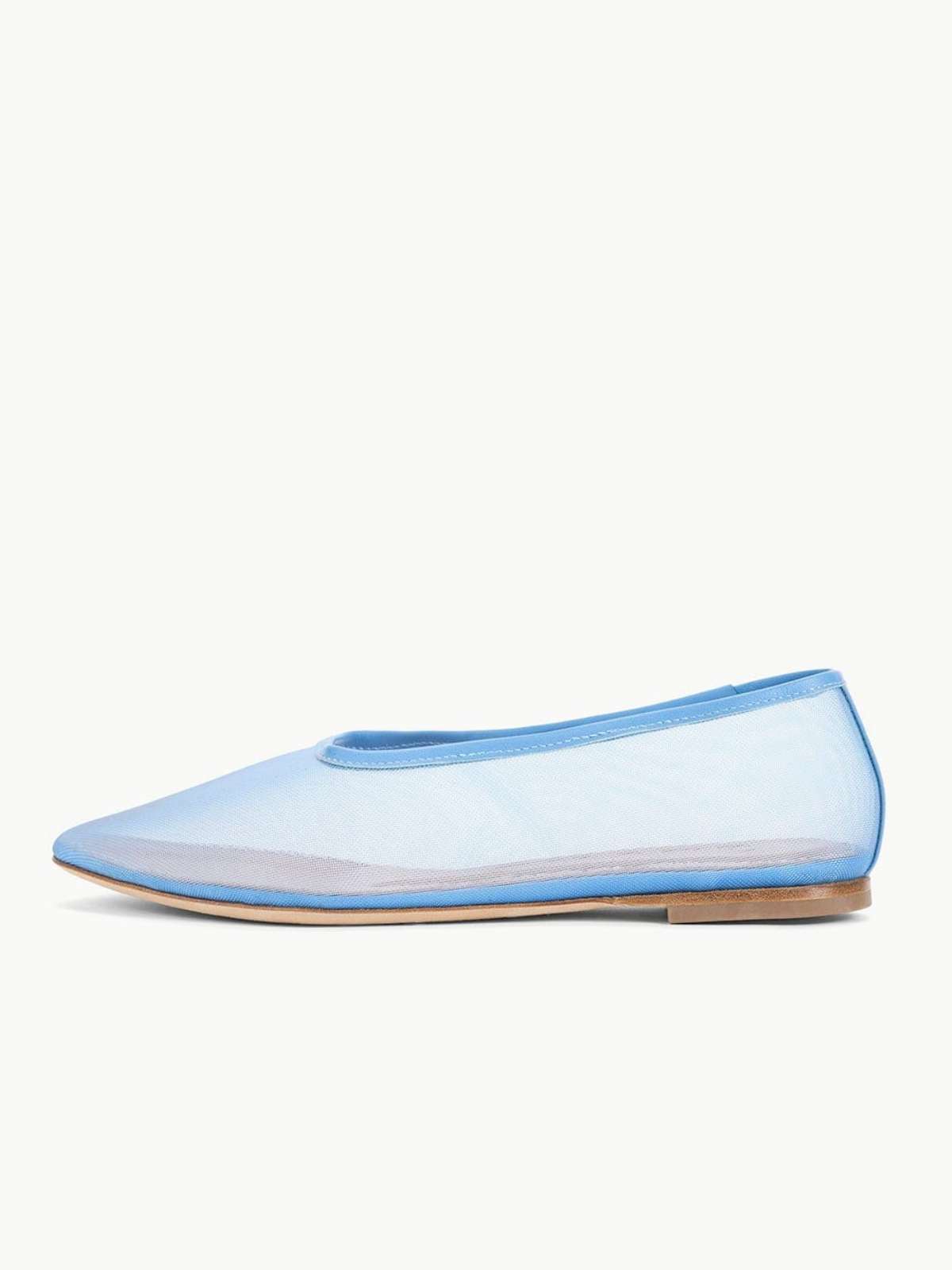 Blue Round-Toe Slip-On Mesh Ballet Flats