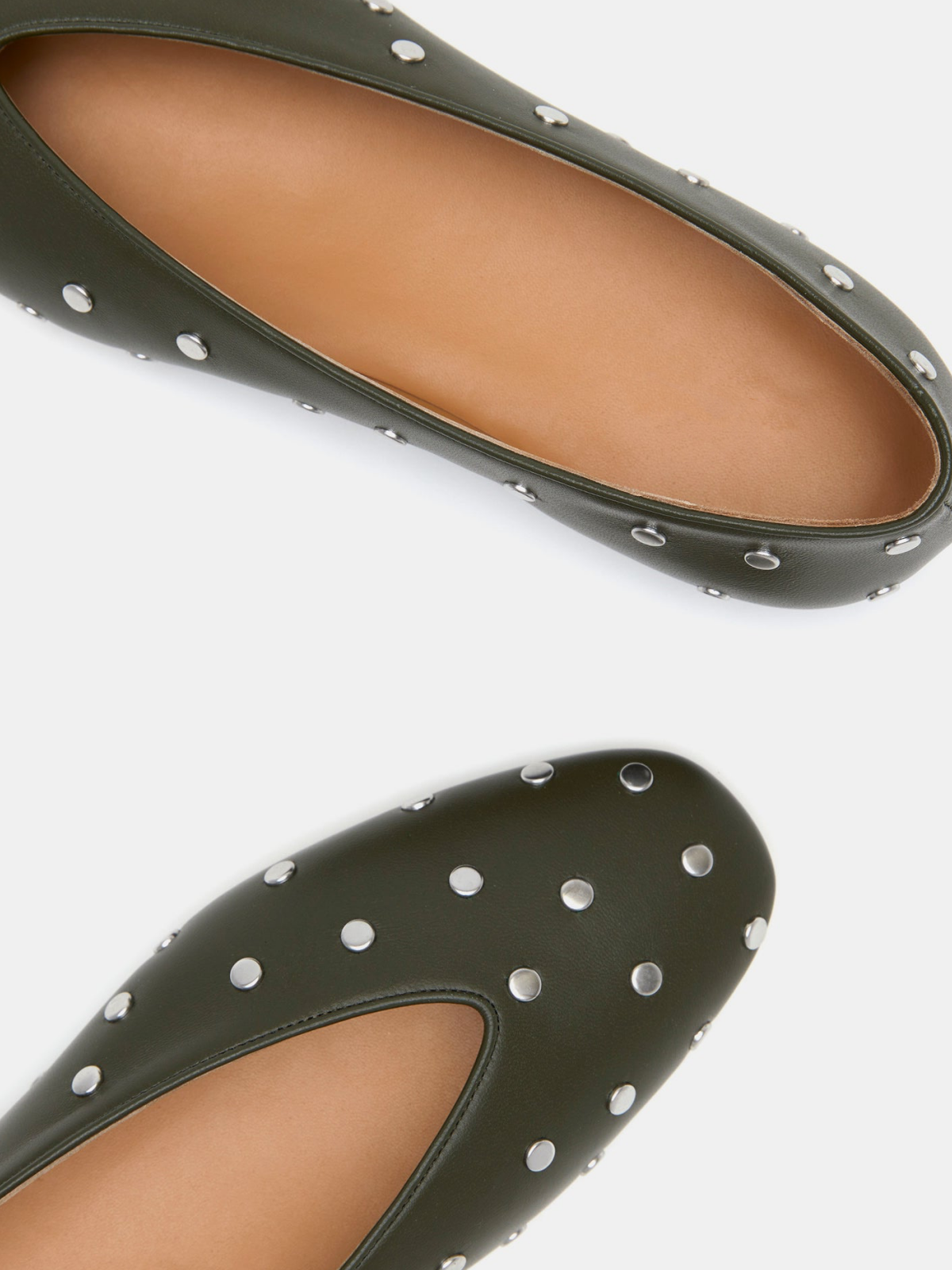 Green Studded Square-Toe Ballet Flats