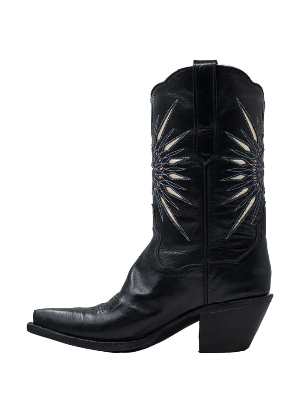 Black Starburst Inlay Snip-Toe Wide Mid Calf Cowgirl Boots