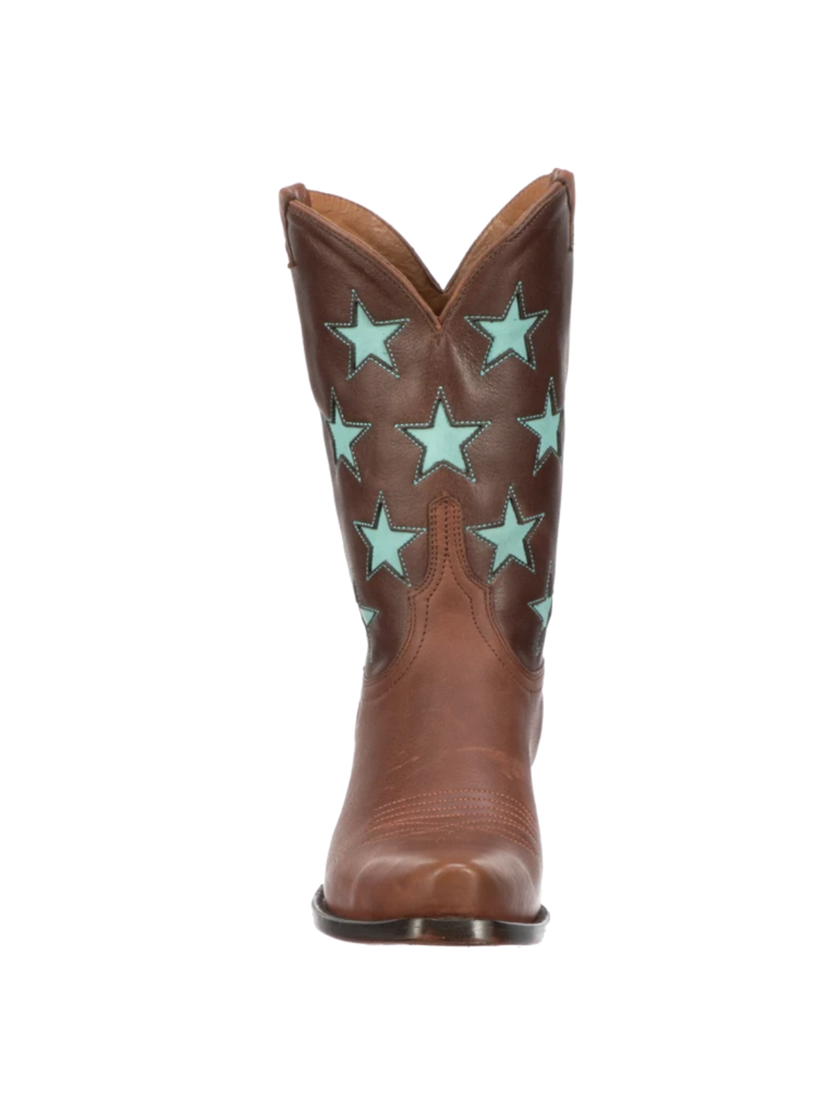 Star Inlays Snip-Toe Wide Mid Calf Western Boots For Women - Contrast Brown And Light Brown