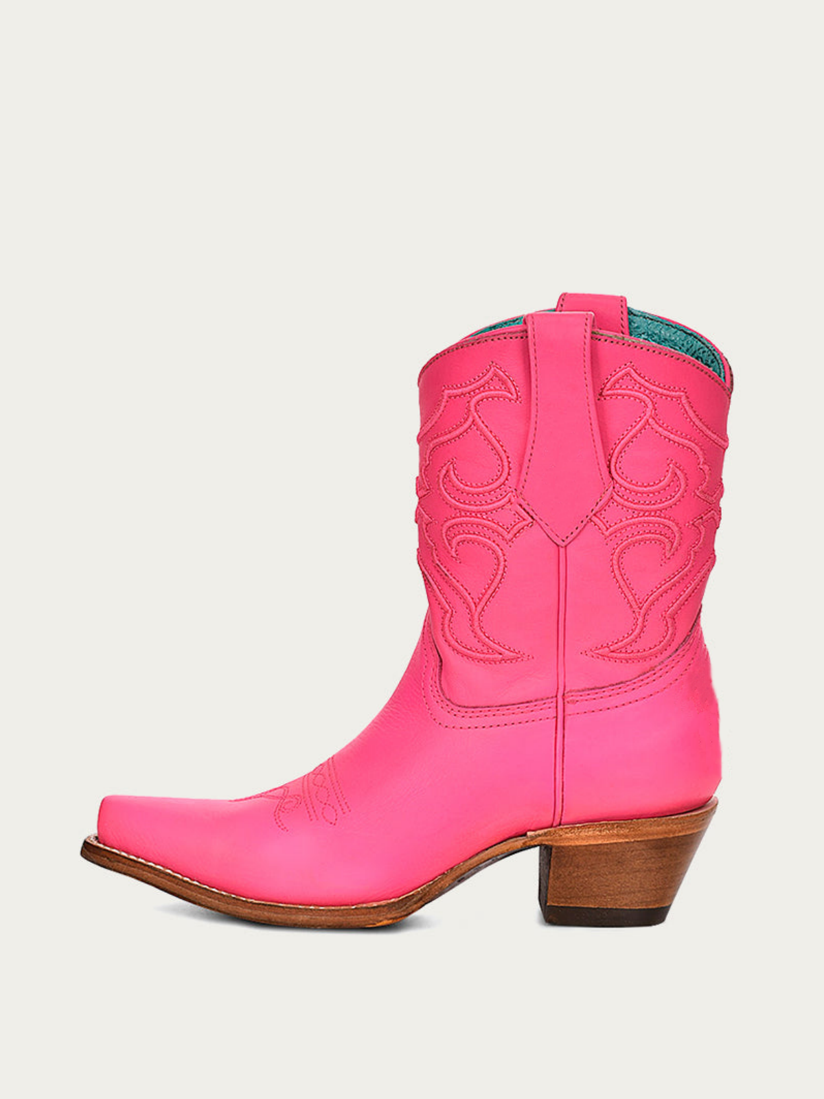 Hot Pink Snip-Toe Embroidery Wide Mid Calf Cowboy Boots For Women