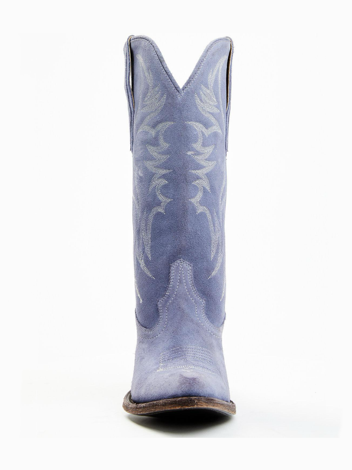 Faux Suede Wings Embroidery Pointed-Toe Wide Mid Calf Tall Cowgirl Boots - Periwinkle