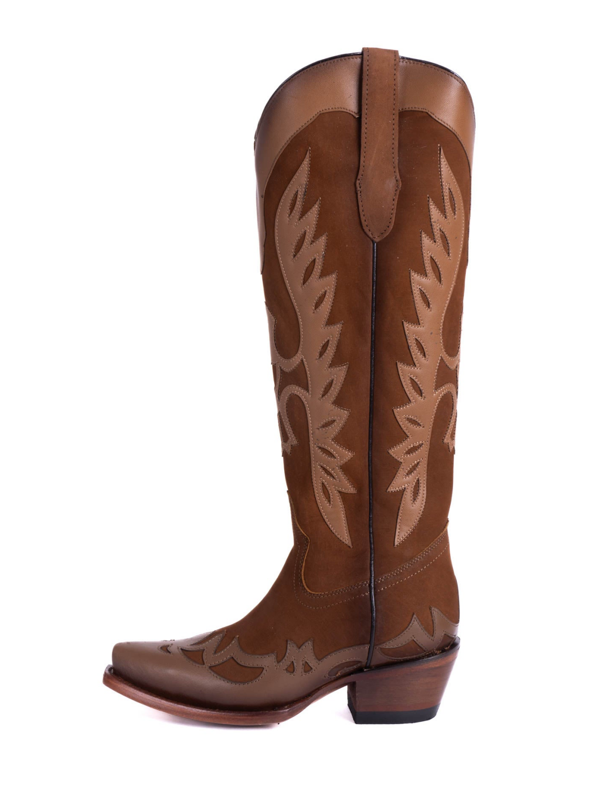 Copper Snip-Toe Eagle Applique Half-Zip Knee High Tall Cowgirl Boots