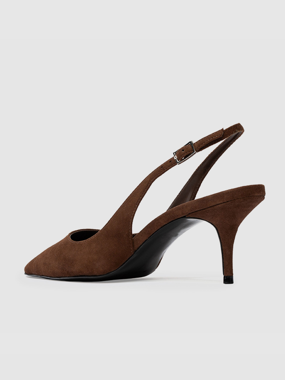 Brown Faux Suede Pointed-Toe Slingback Kitten Heels