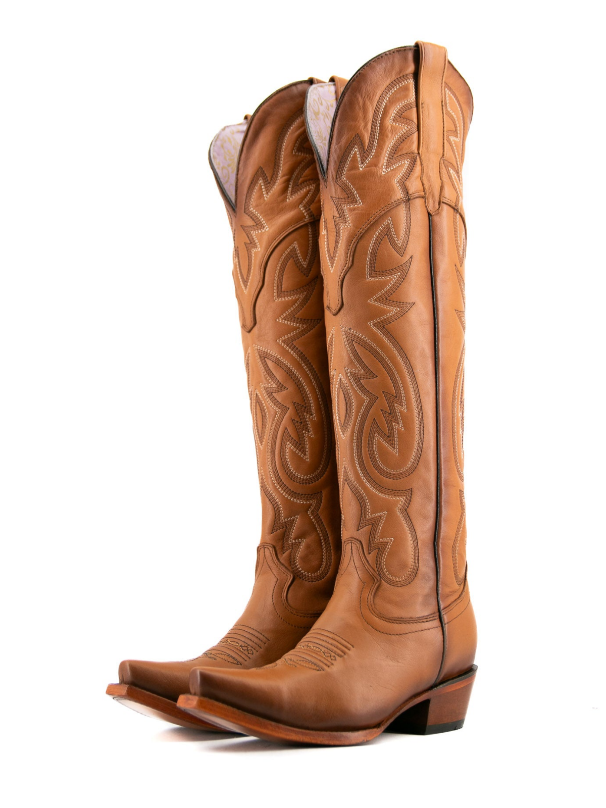 Honey Snip-Toe Western Embroidery Half-Zip Knee High Cowgirl Boots