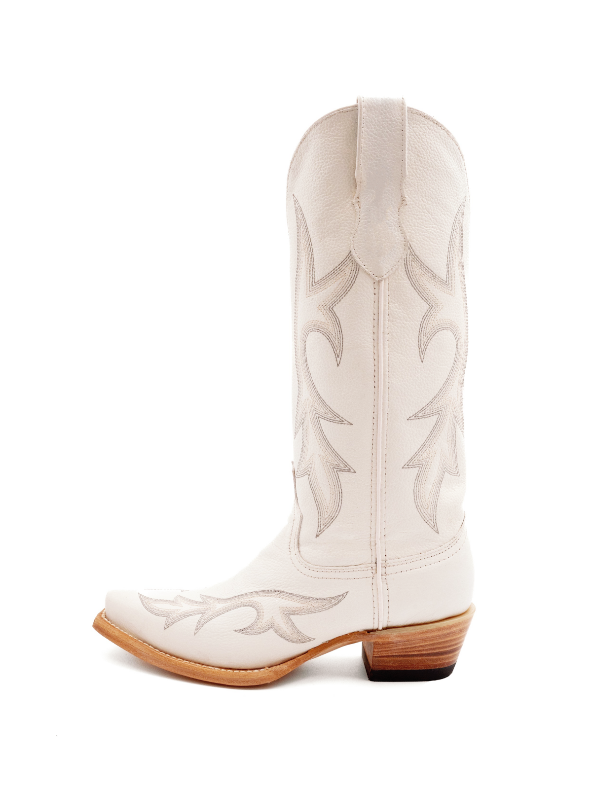 White Embroidery Snip-Toe Wide Calf Western Boots Vegan Leather Cowgirl Tall Boots