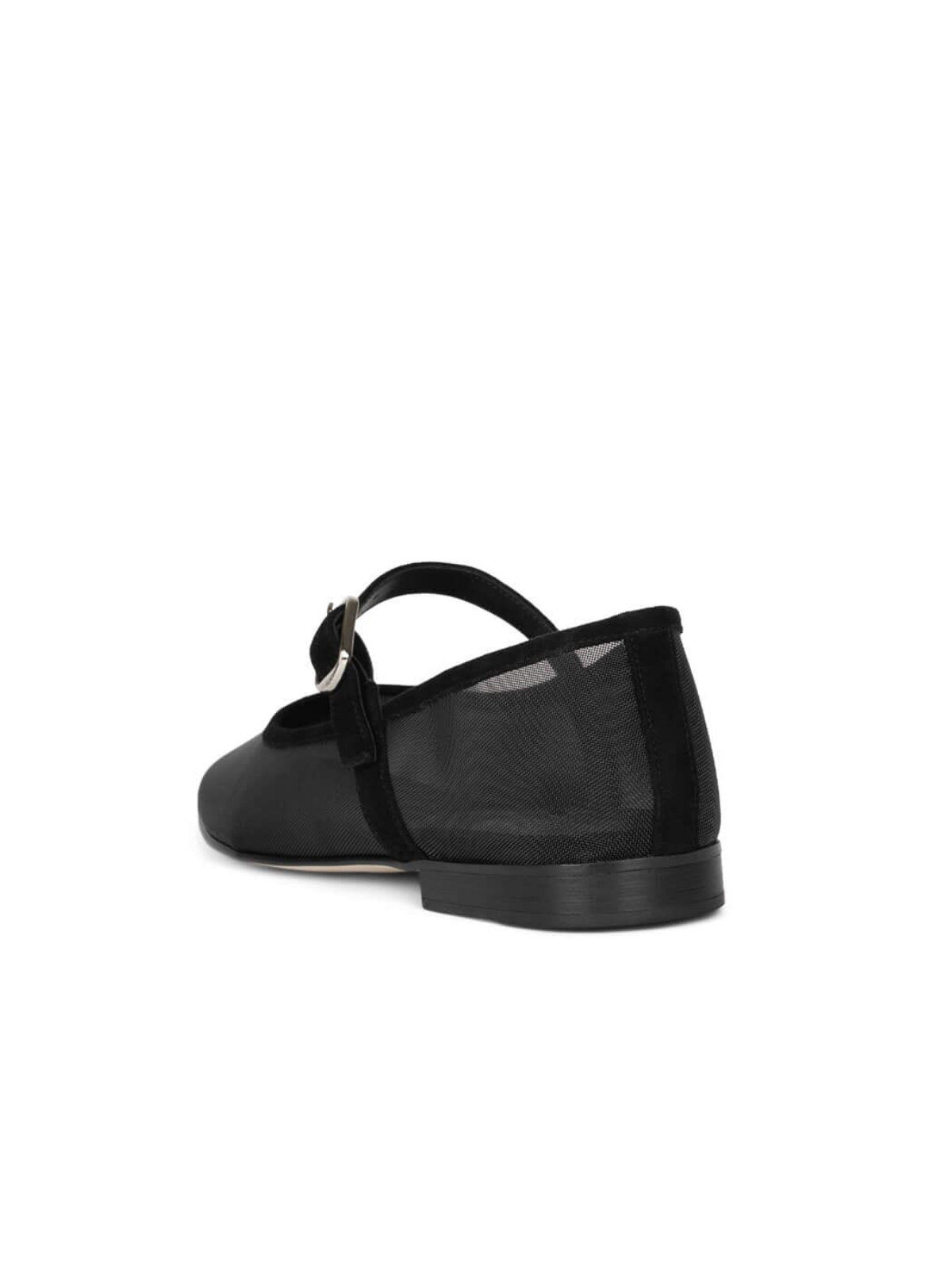 Black Mesh Mary Janes Flats With Faux Suede Buckled Strap