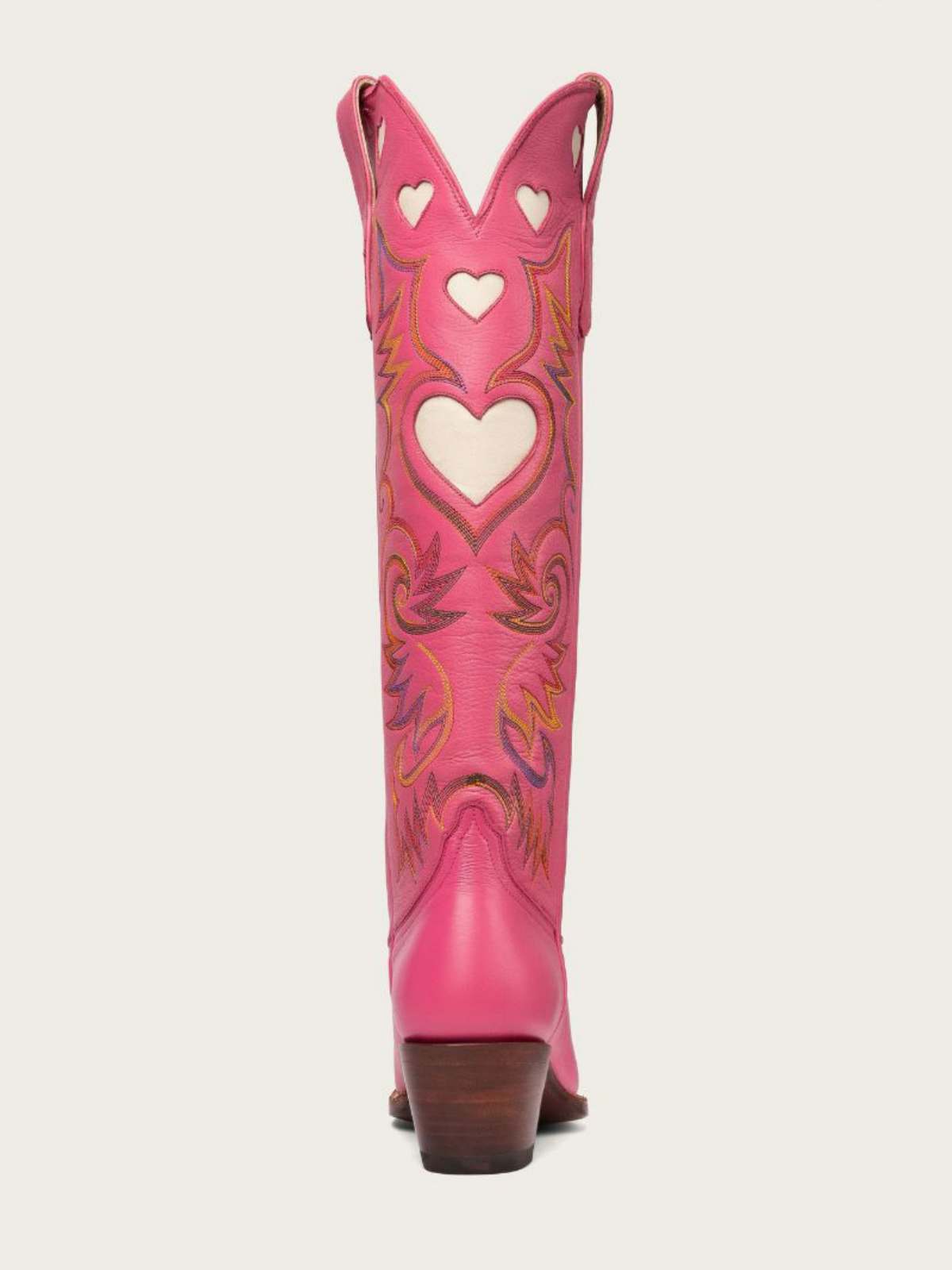 Ivory Heart Inlay Embroidery Almond-Toe Tall Wide Mid Calf Cowgirl Boots - Hot Pink