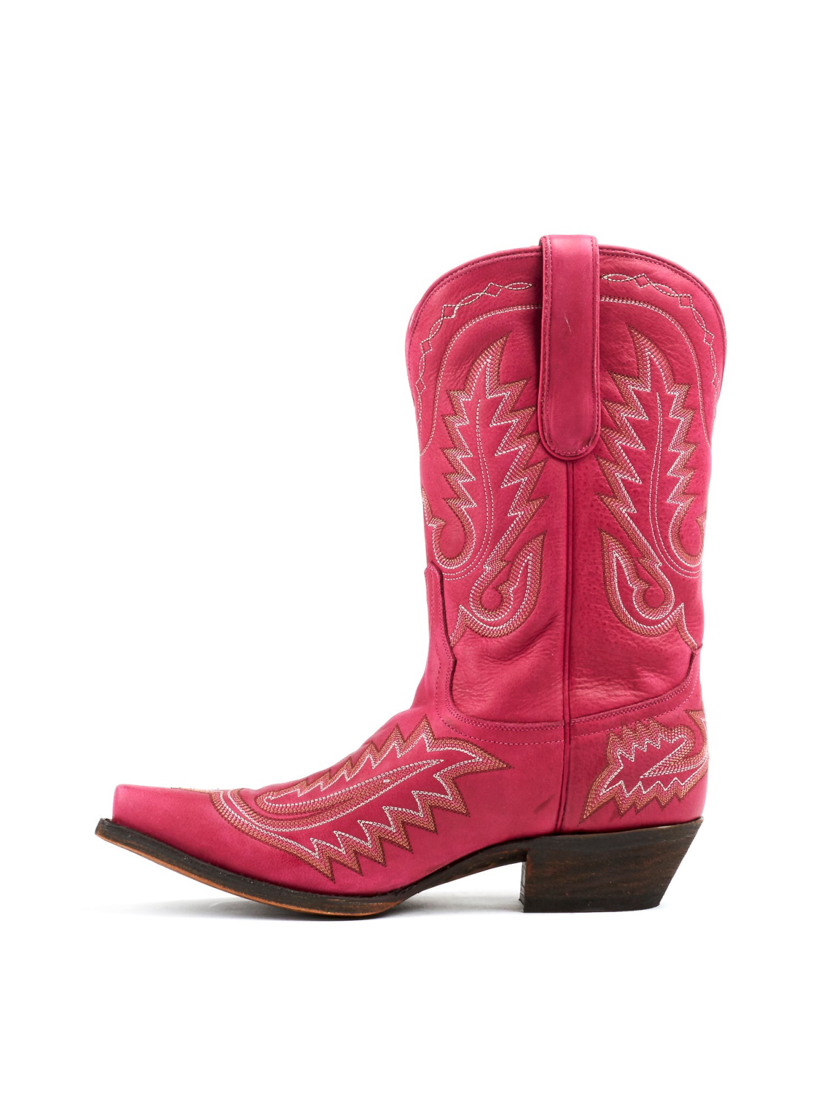 Pink Classic Snip-Toe Embroidery Wide Mid Calf Cowgirl Boots