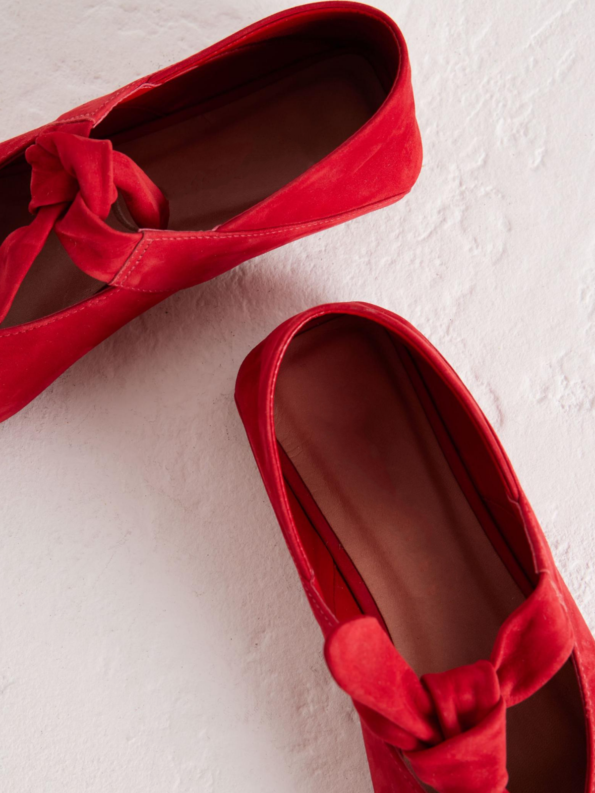 Red Faux Suede Square Toe Knot Bow Mary Janes Tied Flats Slippers