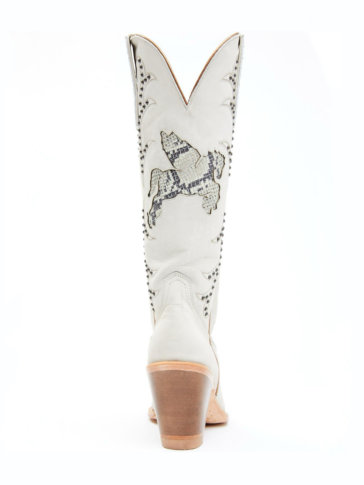 White Almond-Toe Studded Pegasus Inlay Wide Mid Calf Tall Cowgirl Boots