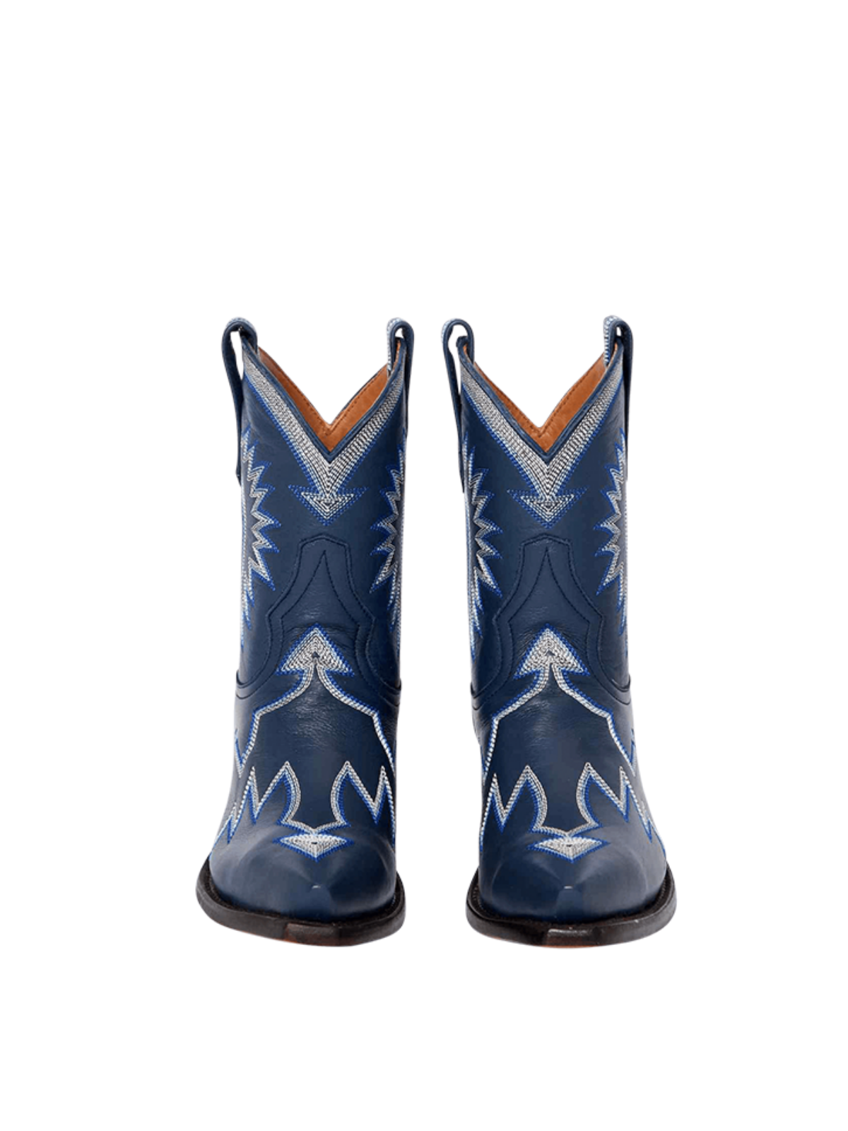 Jagged Embroidery Snip-Toe Wide Mid Calf Cowgirl Boots - Navy Blue