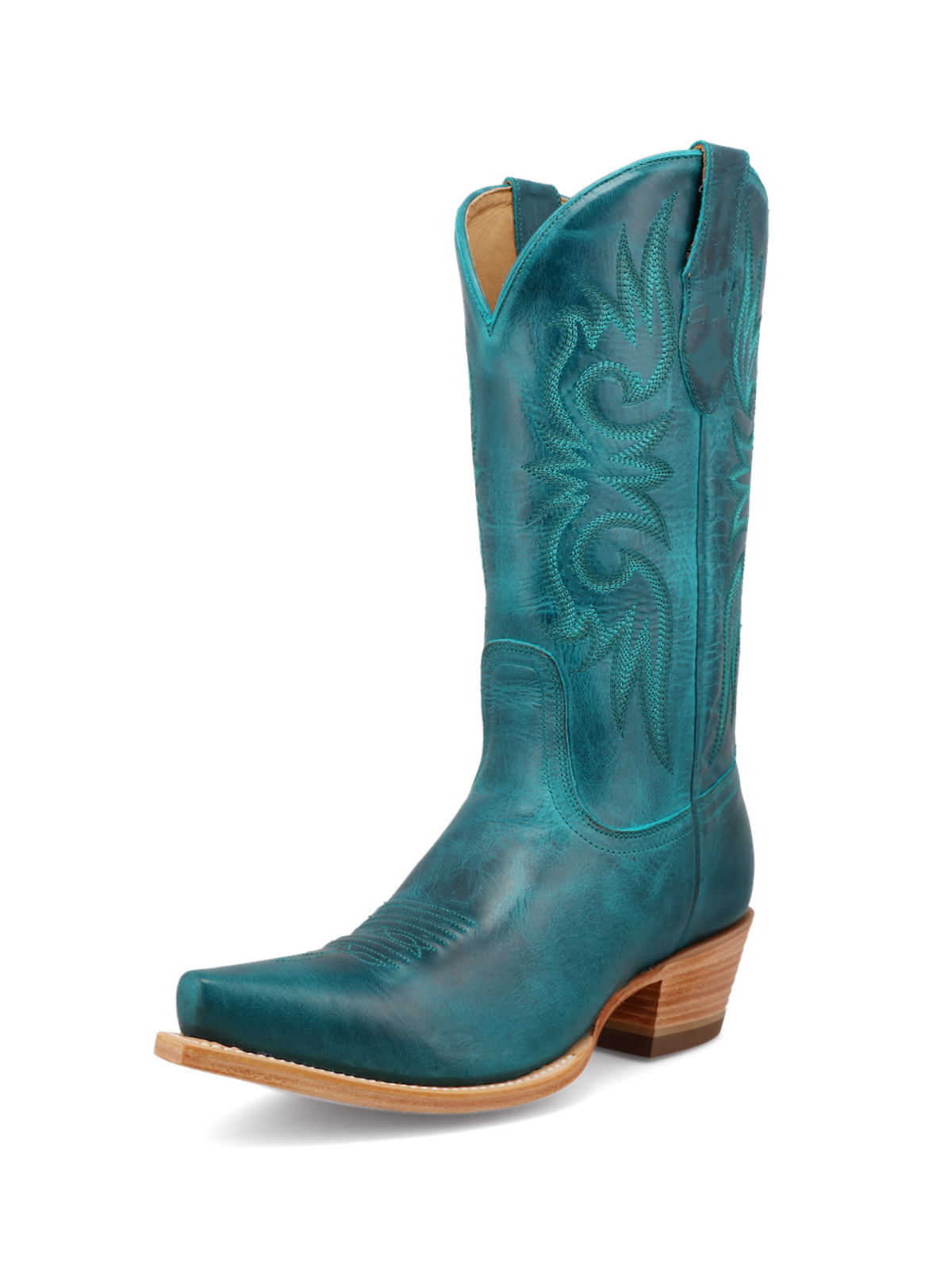 Teal Embroidery Snip-Toe Western Tall Boots Wide Mid Calf Cowgirl Boots