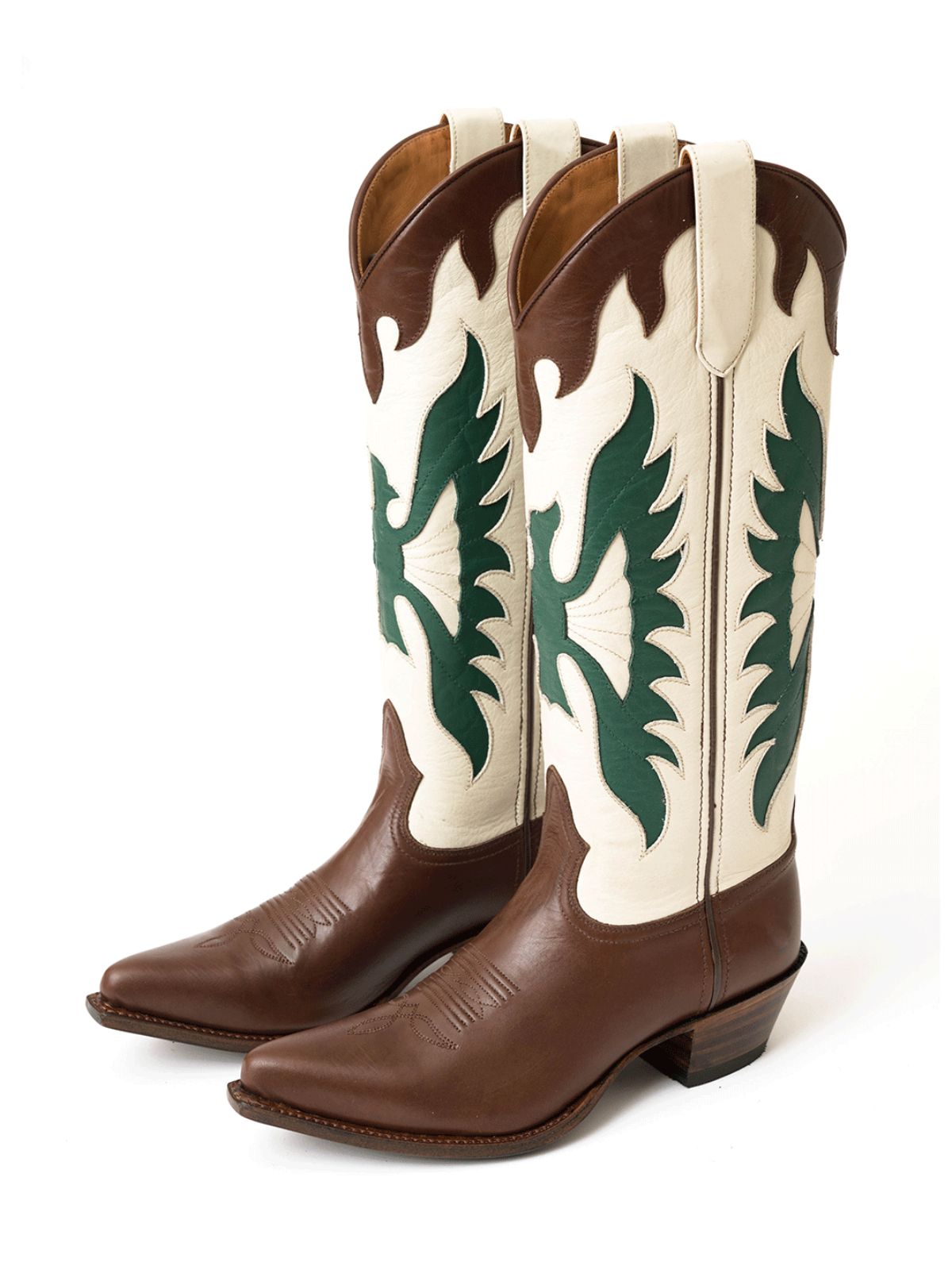 Contrast Riding Boot Contrast Brown And Ivory Eagle Inlay Wide Calf Tall Cowgirl Boots ...