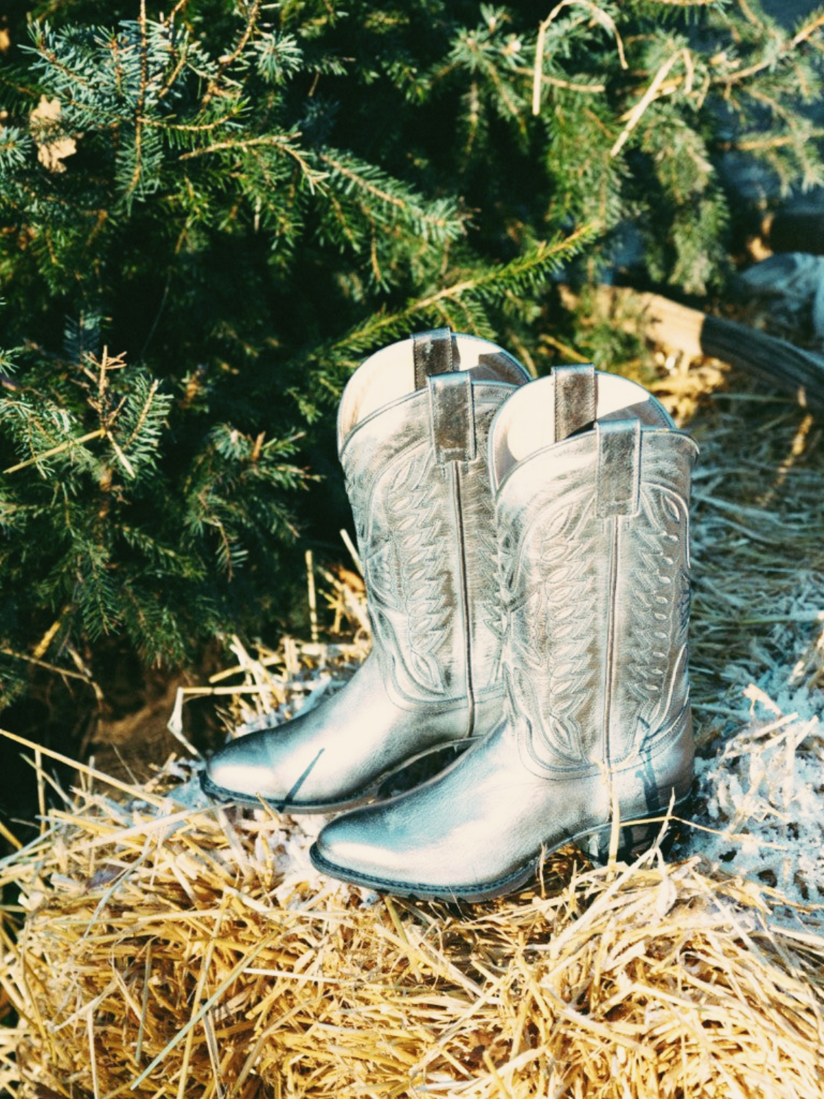 Metallic Silver Thunderbird Embroidery Inlay Almond-Toe Wide Mid Calf Western Boots