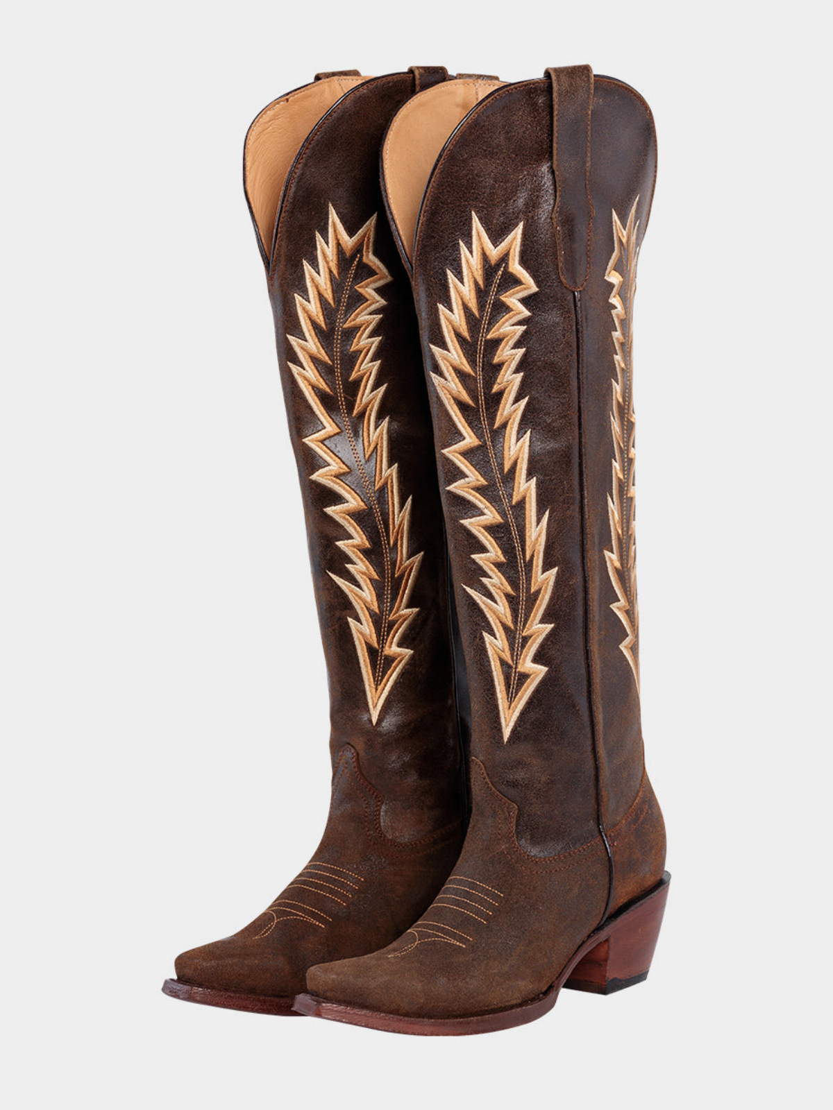 Arrows Embroidery Snip-Toe Wide Calf Over-The-Knee Cowgirl Boots - Coffee Brown