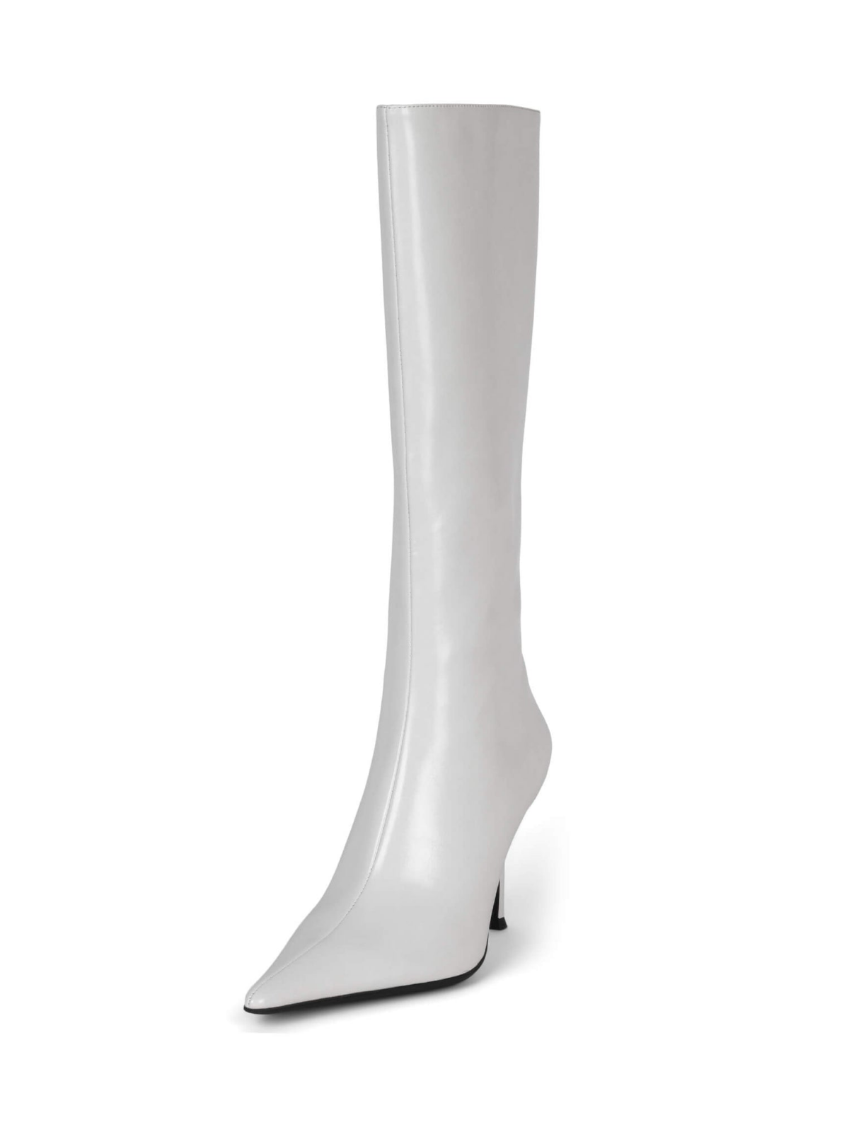 Ice White Full-Zip Pointed-Toe Mid Calf Stiletto Boots