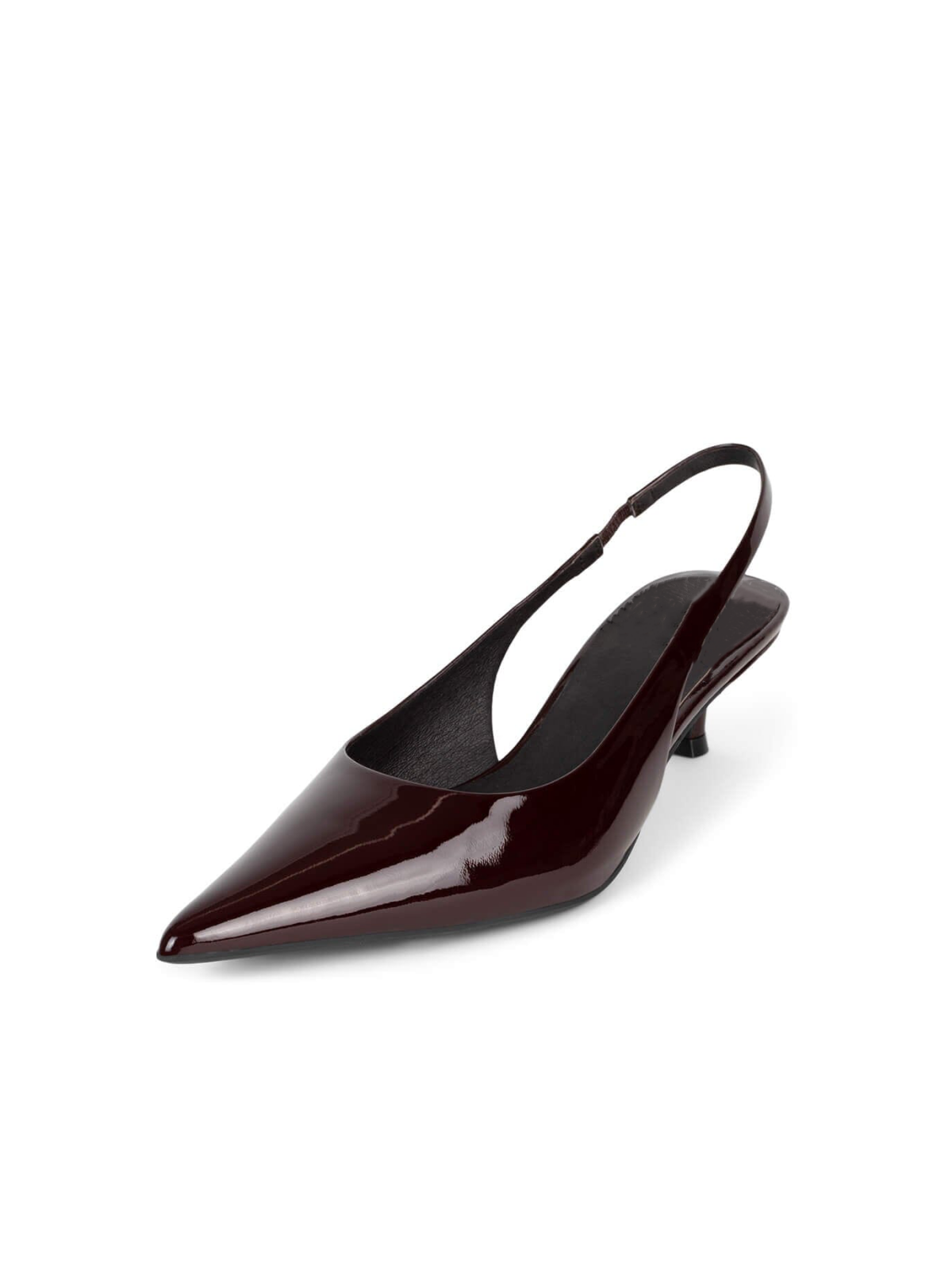 Dark Burgundy Patent Pointy Comfy Kitten Heels Slingback Pumps For Women