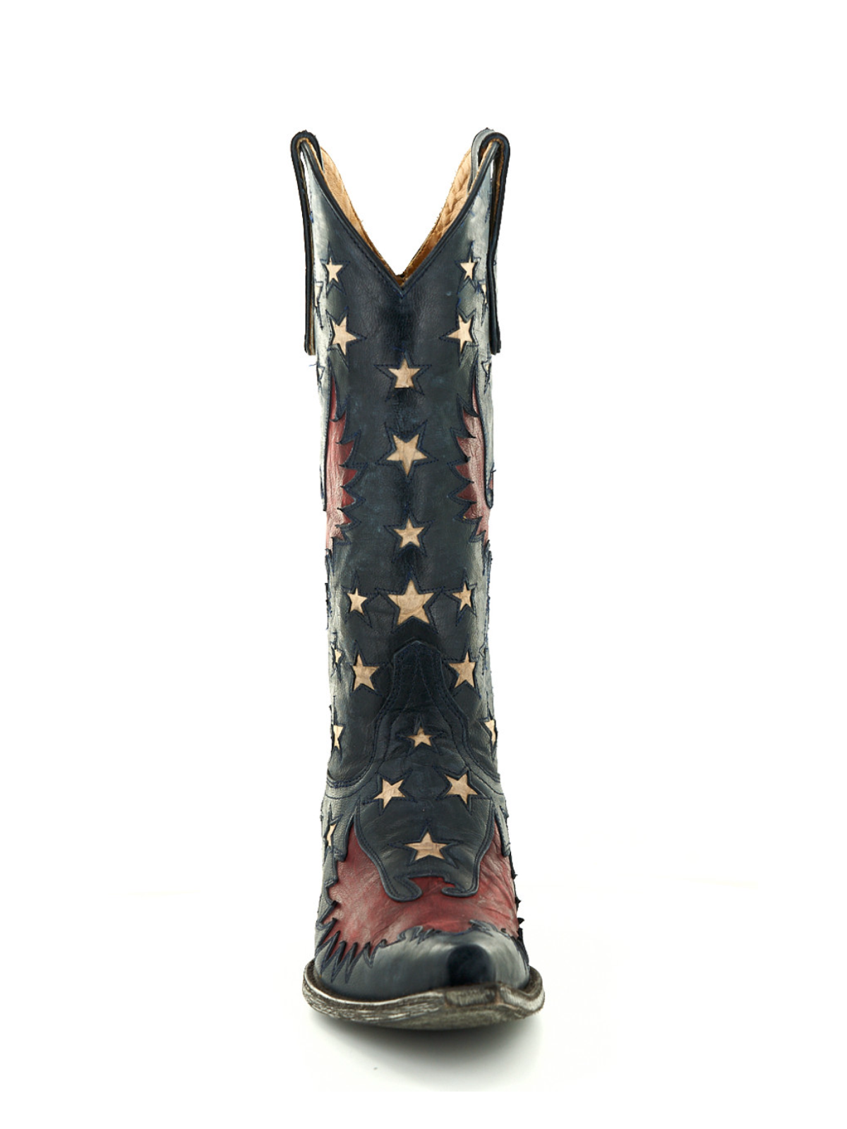 Navy Blue Snip-Toe Star And Eagle Inlay Wide Mid Calf Cowgirl Boots