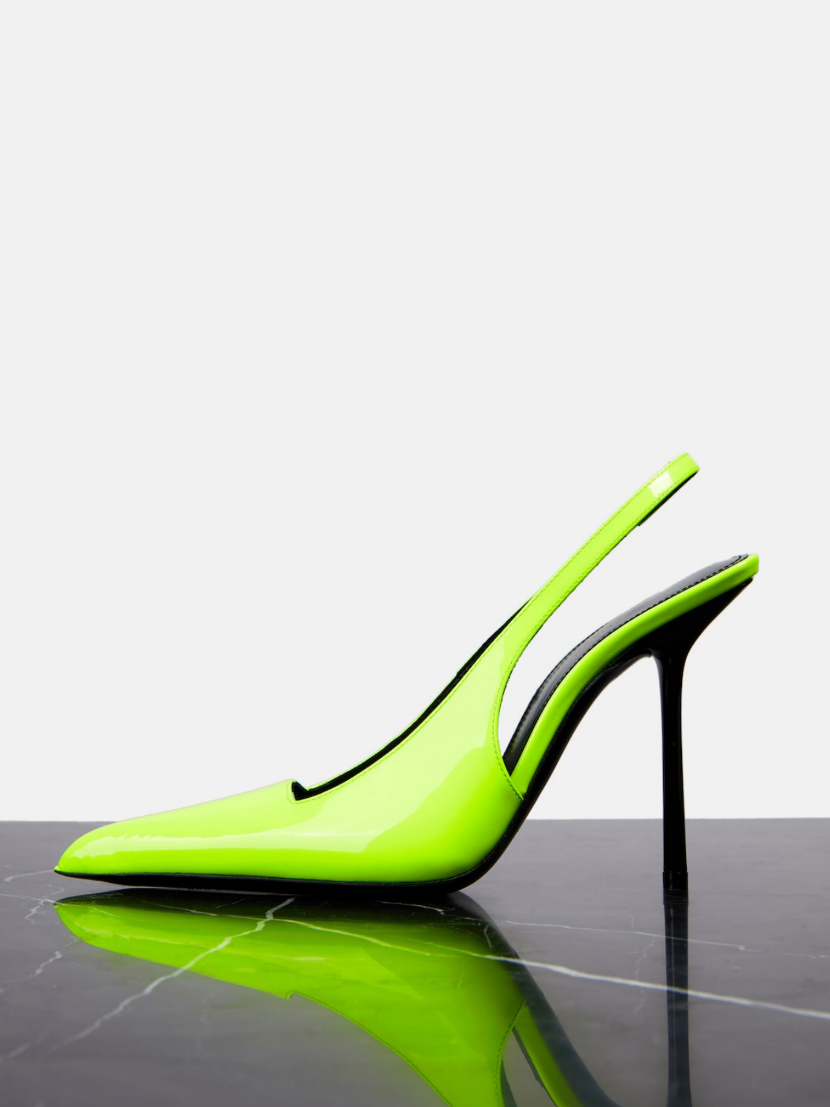 Patent Chartreuse Green Pointy Slingback Stiletto Pumps with Buckled Strap