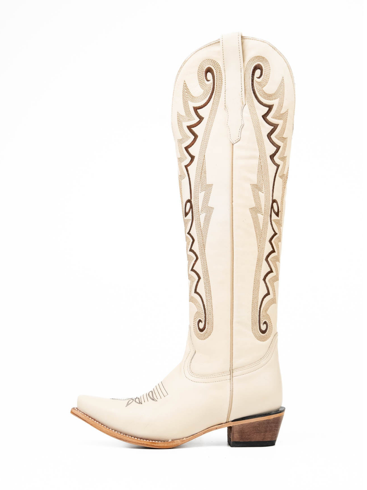 Bone Snip-Toe Half-Zip Classic Embroidery Knee High Cowgirl Boots