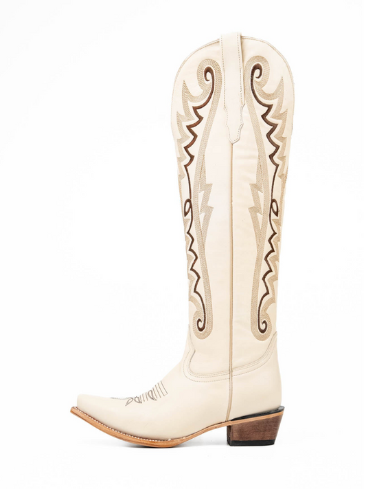 Bone Snip-Toe Half-Zip Classic Embroidery Knee High Cowgirl Boots