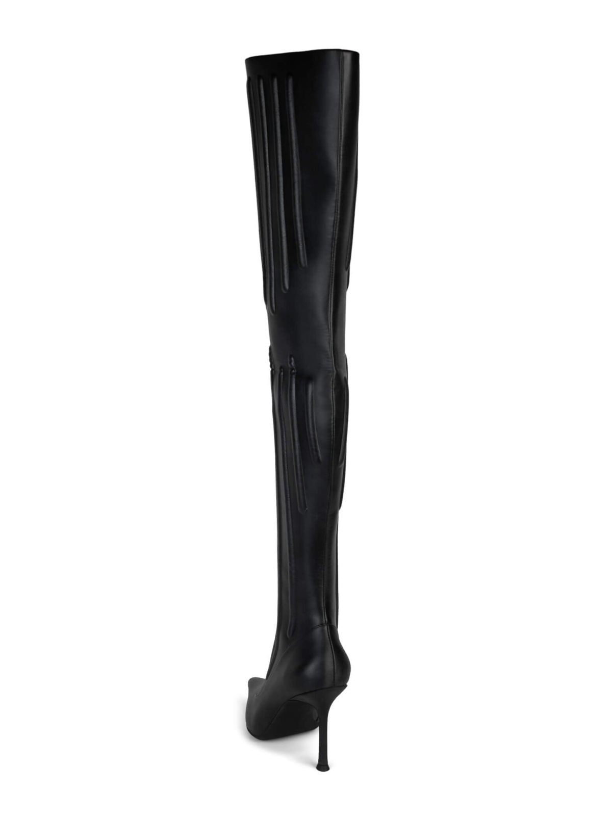 Black Pointed-Toe Padded Half-Zip Over-The-Knee Stiletto Boots