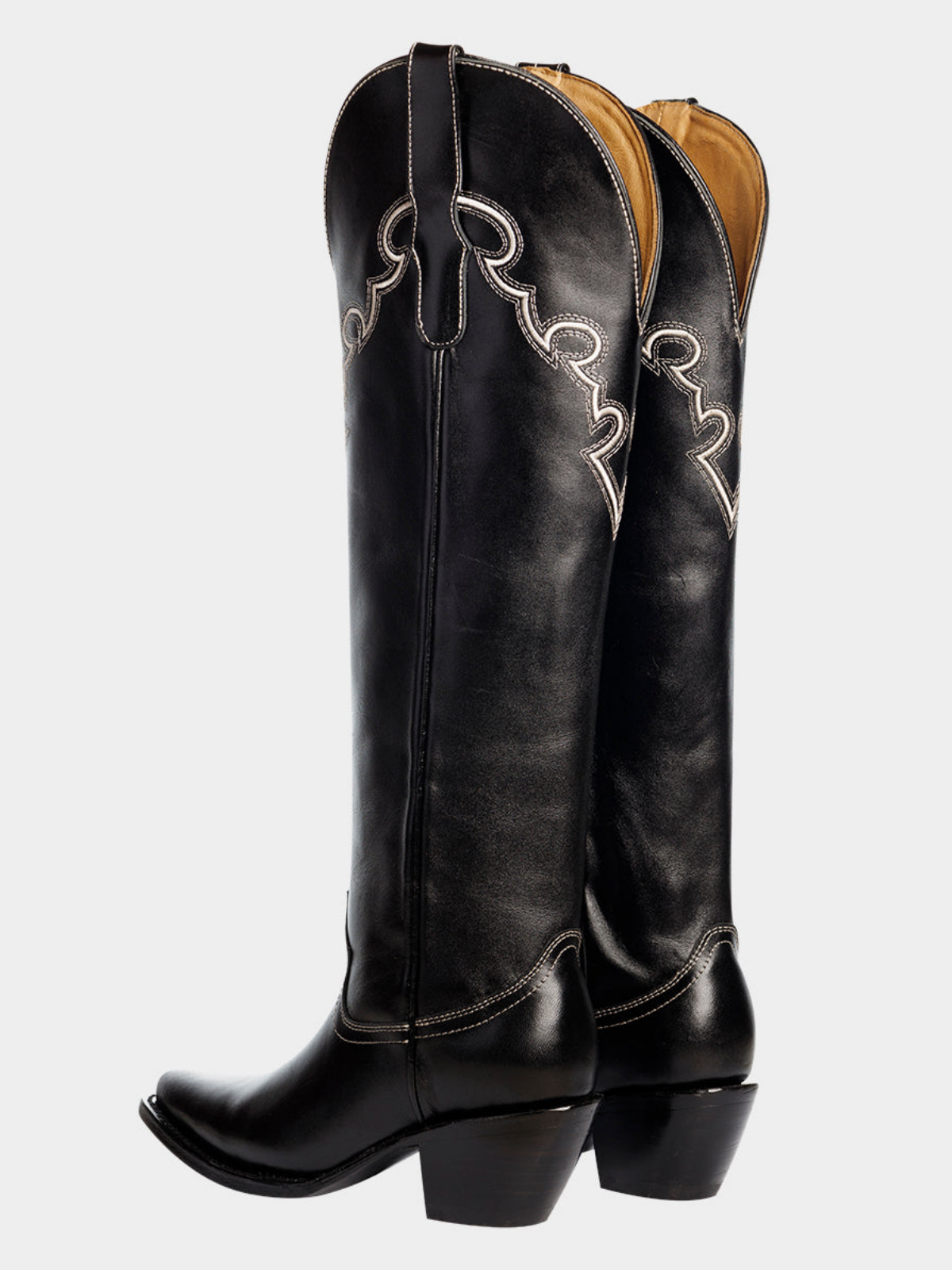 Black Snip-Toe Embroidery Wide Calf Tall Knee High Cowgirl Boots