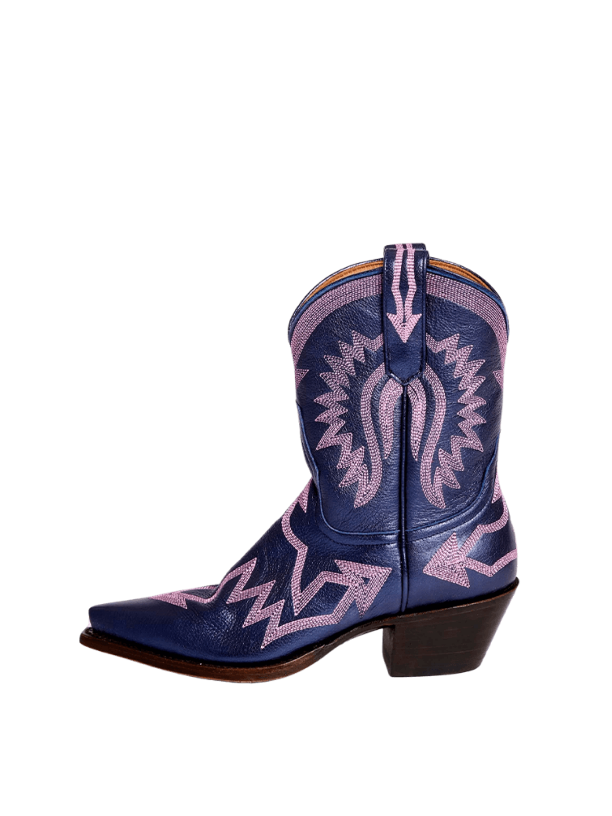 Metallic Embroidery Snip-Toe Wide Mid Calf Cowgirl Boots - Navy Blue