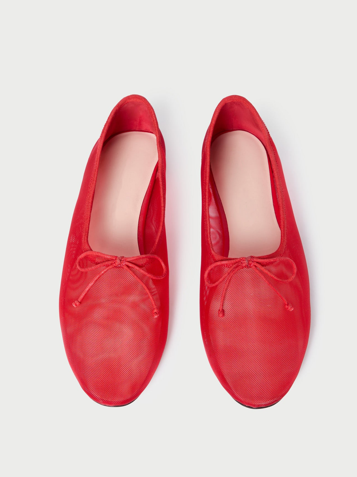 Red Mesh Almond-Toe Ballet Bow Flats