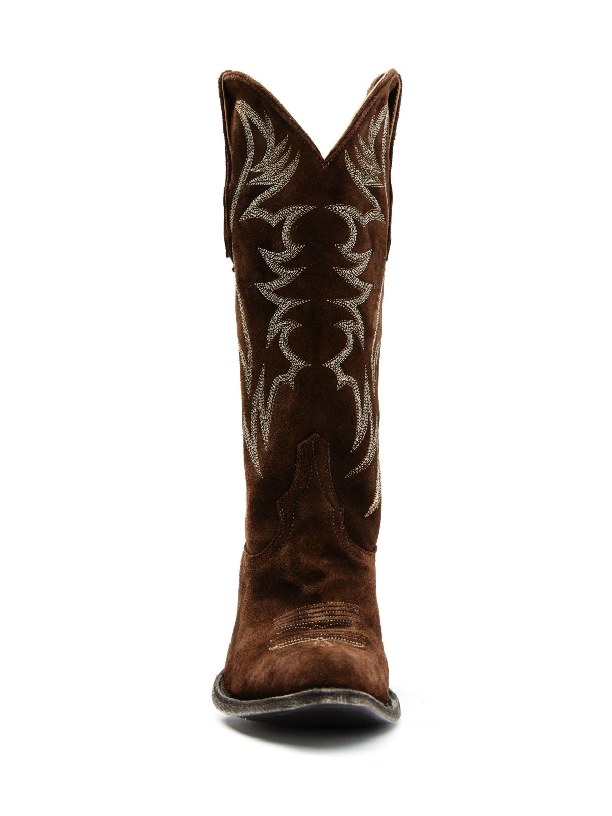 Faux Suede Wings Embroidery Pointed-Toe Wide Mid Calf Tall Cowgirl Boots - Brown