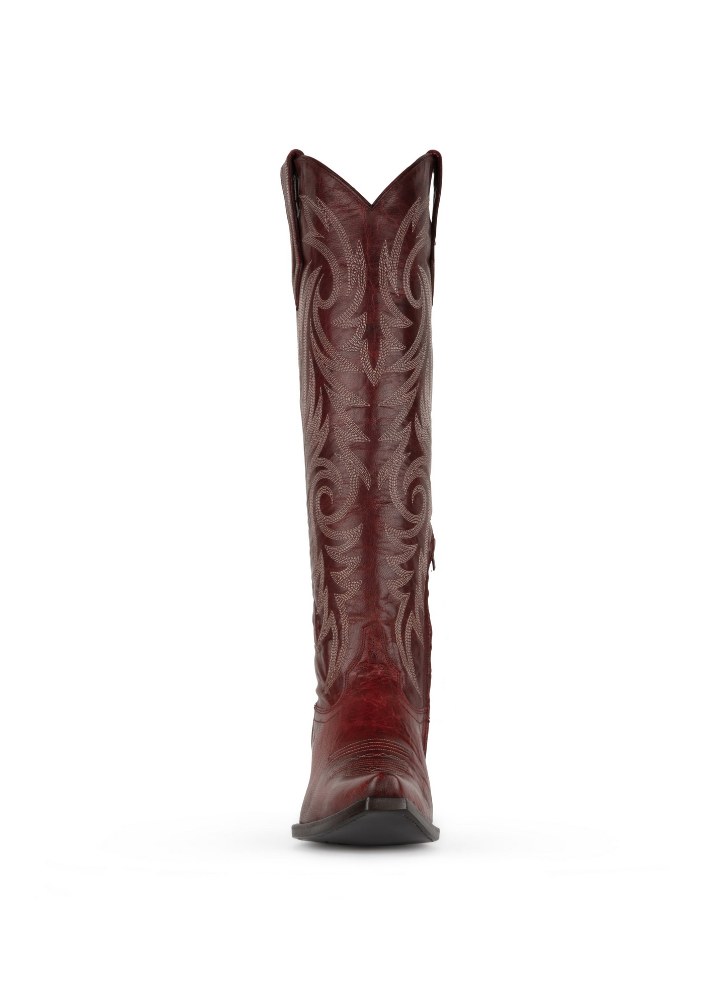 Garnet Red Snip-Toe Embroidery Half-Zip Cowgirl Knee High Tall Boots