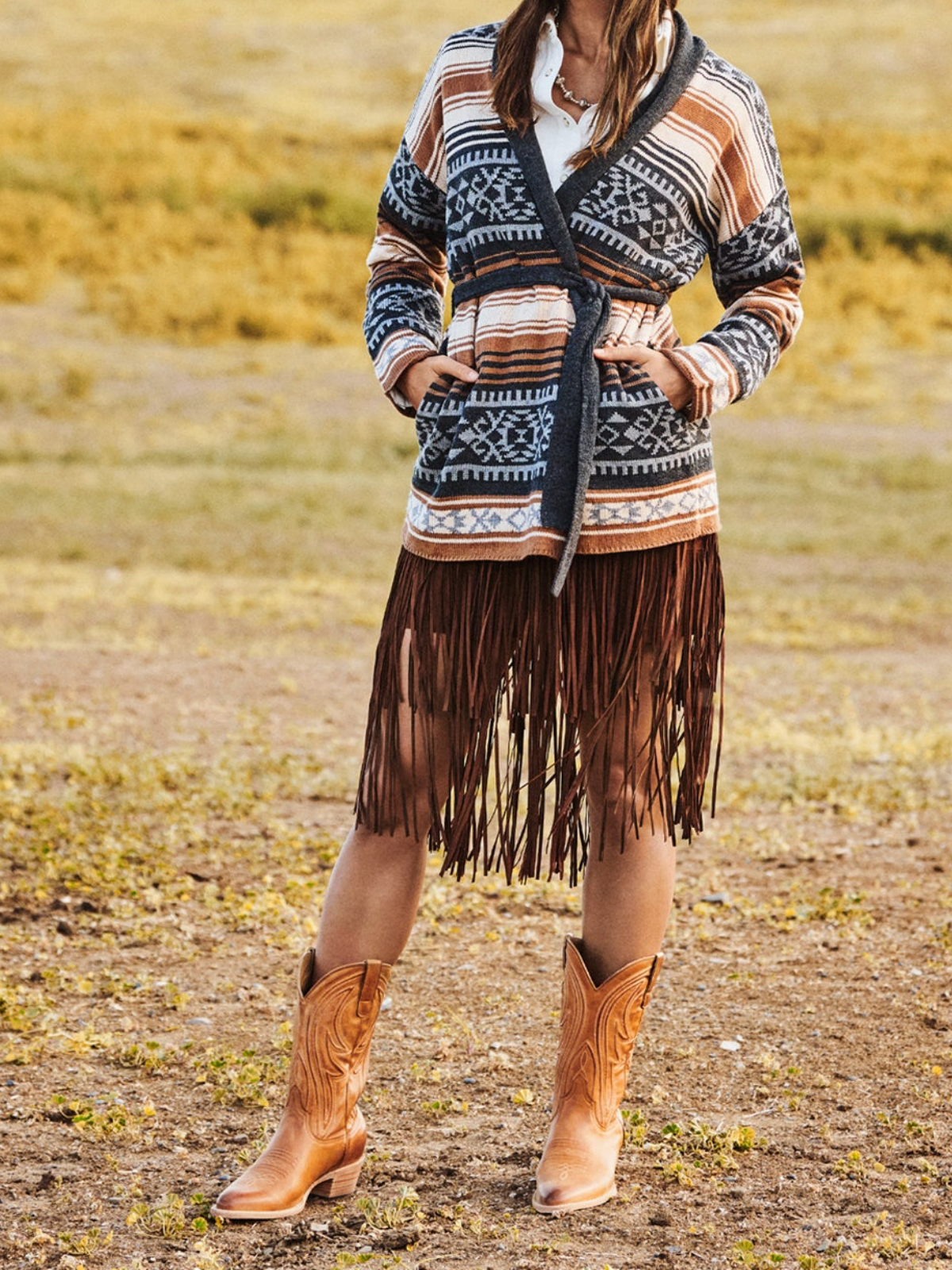 Padded Almond-Toe Embroidery Wide Mid Calf Cowgirl Boots - Tan