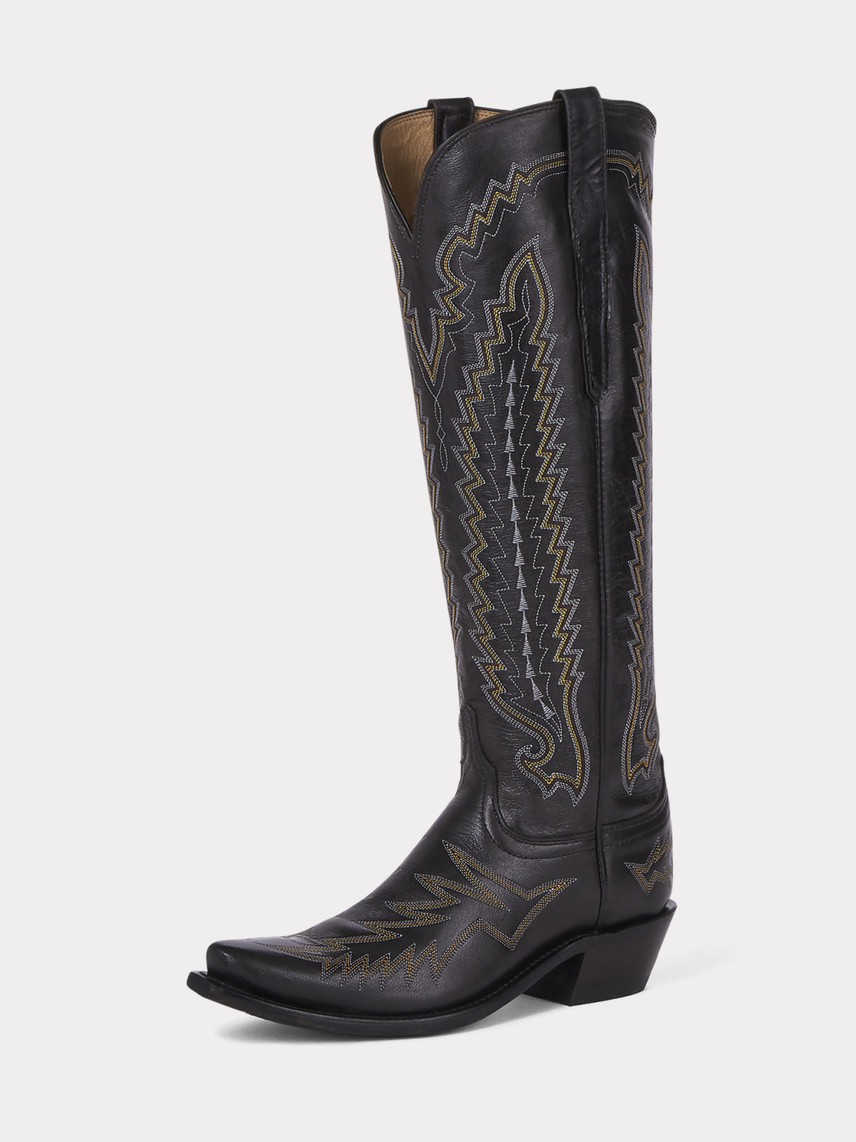 Snip-Toe Embroidery Wide Calf Knee High Tall Cowgirl Boots - Black