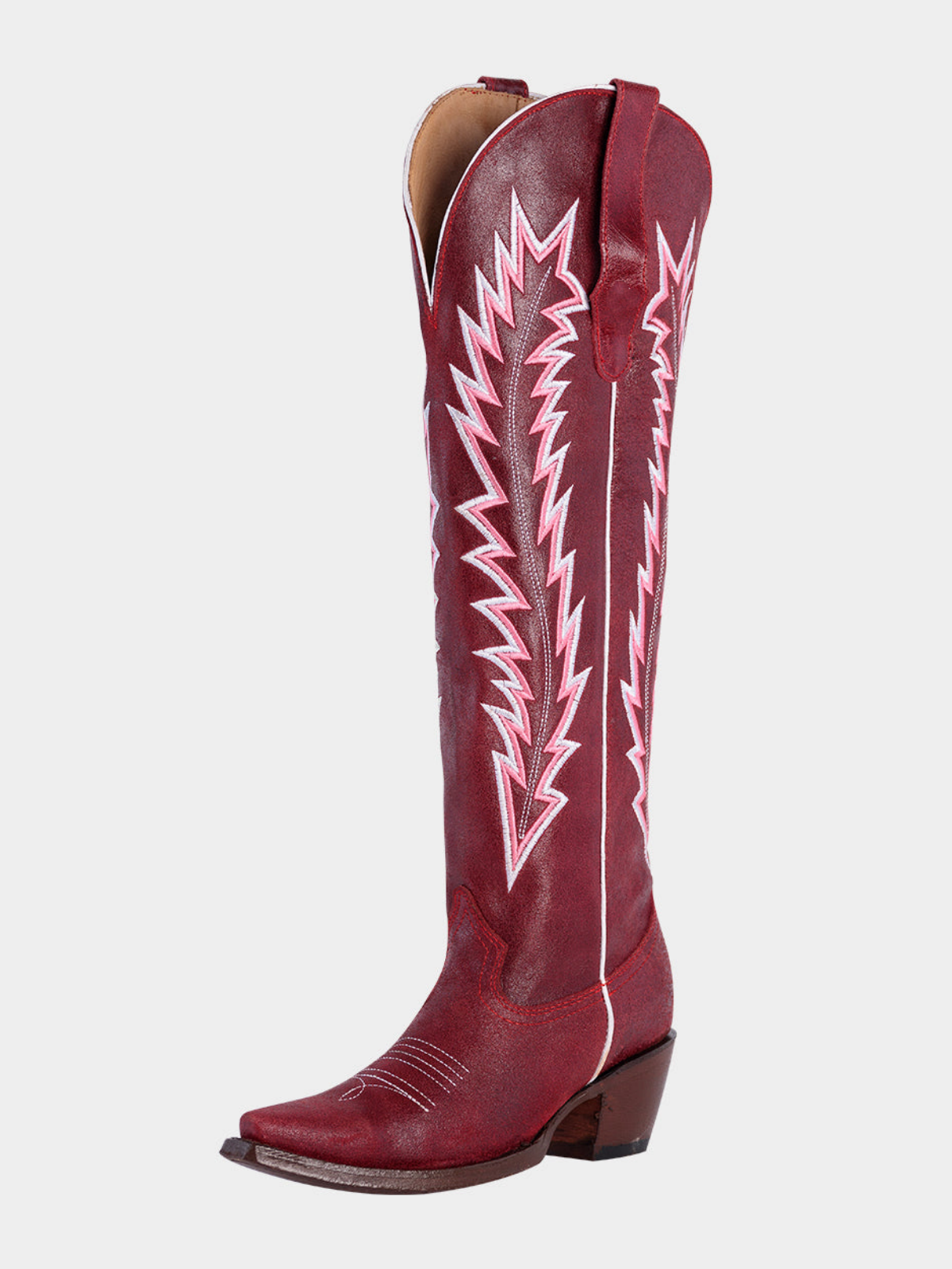 Arrows Embroidery Snip-Toe Wide Calf Over-The-Knee Cowgirl Boots - Brick Red