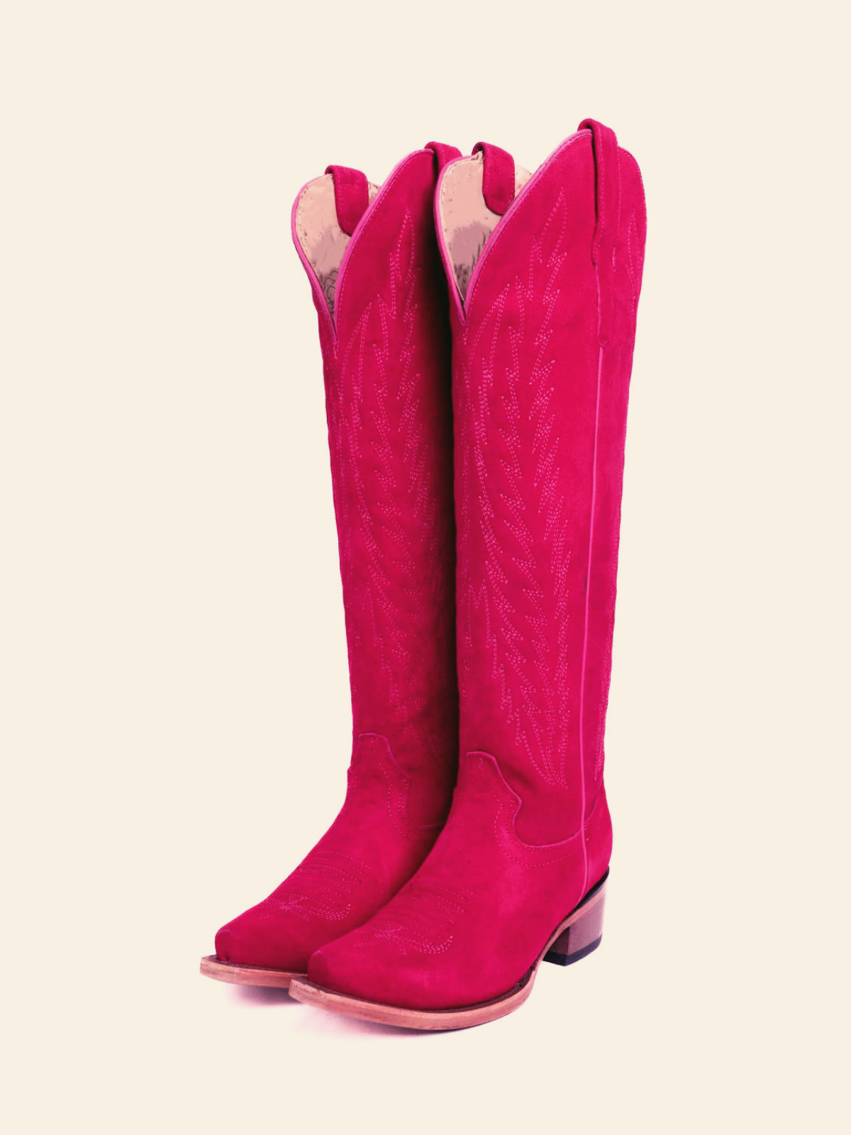 Fuchsia Faux Suede Embroidery Half Zip Cowgirl Boots Mid Calf Western Tall Boots