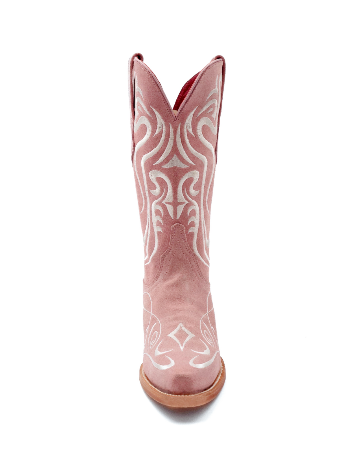 Pink Faux Suede Scroll Embroidery Snip-Toe Cowgirl Tall Boots Wide Mid Calf Western Boots