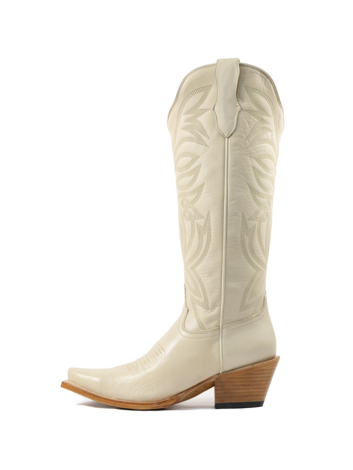 Ivory Snip-Toe Western Embroidery Half-Zip Mid Calf Cowgirl Boots