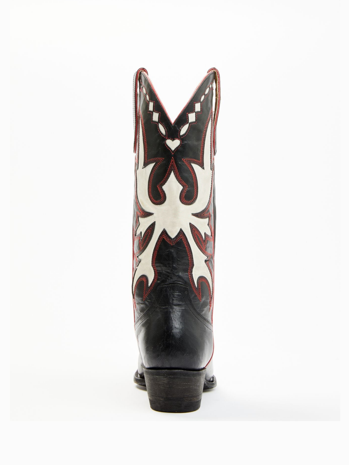 Black Snip-Toe Embroidery White Inlay Tall Wide Mid Calf Western Boots