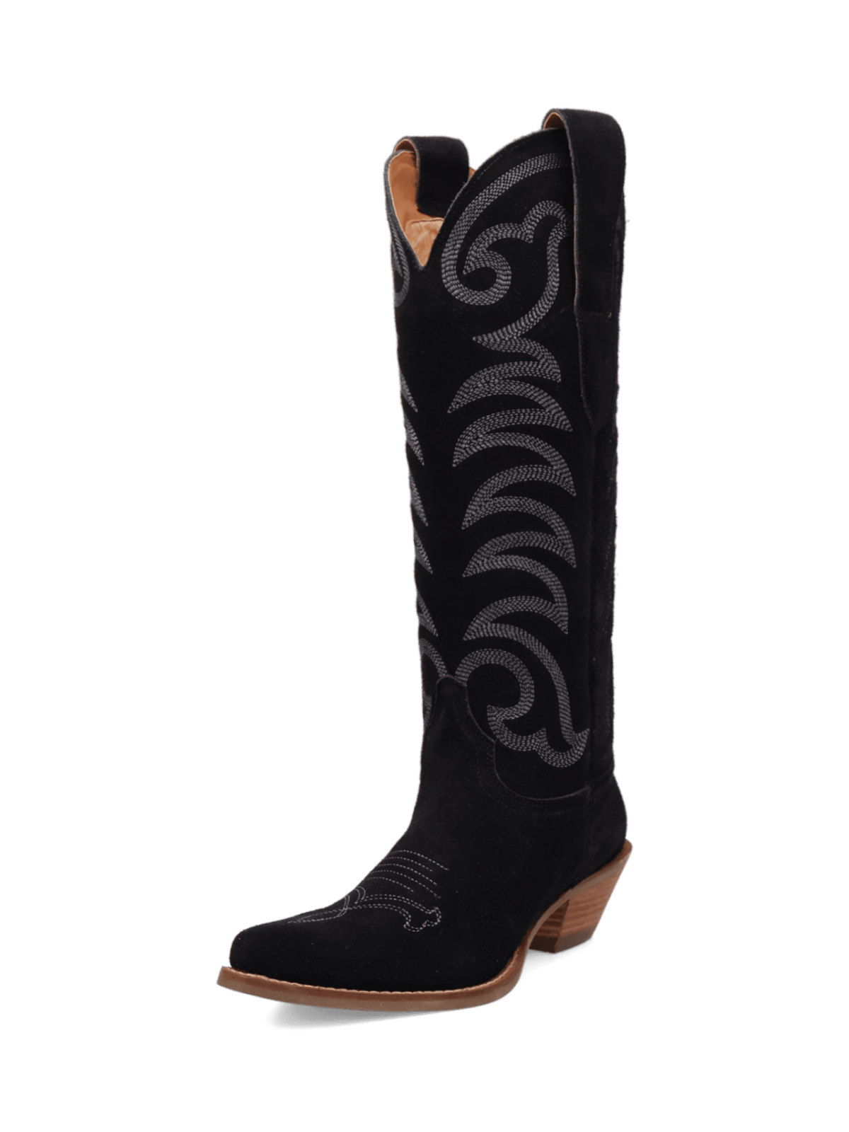 Snip-Toe Faux Suede Classic Embroidery Wide Mid Calf Cowgirl Boots - Black