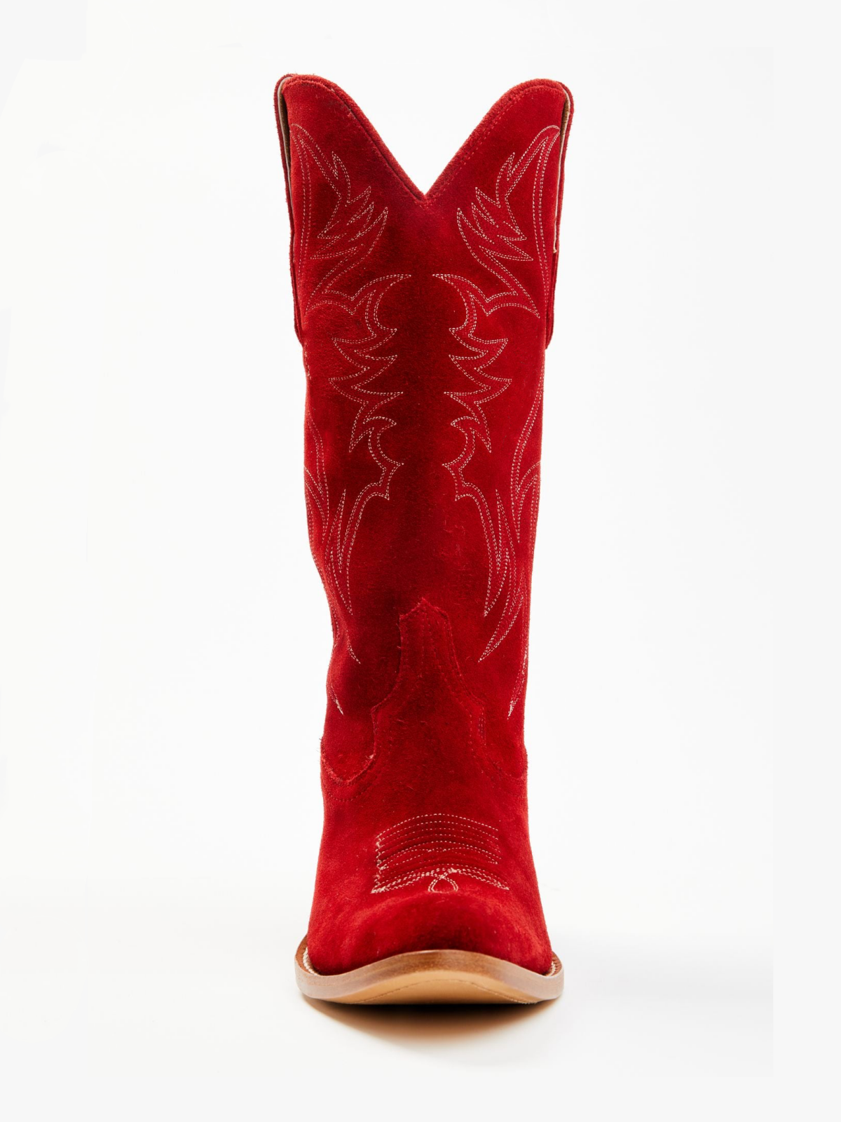 Faux Suede Wings Embroidery Pointed-Toe Wide Mid Calf Tall Cowgirl Boots - Cherry Red