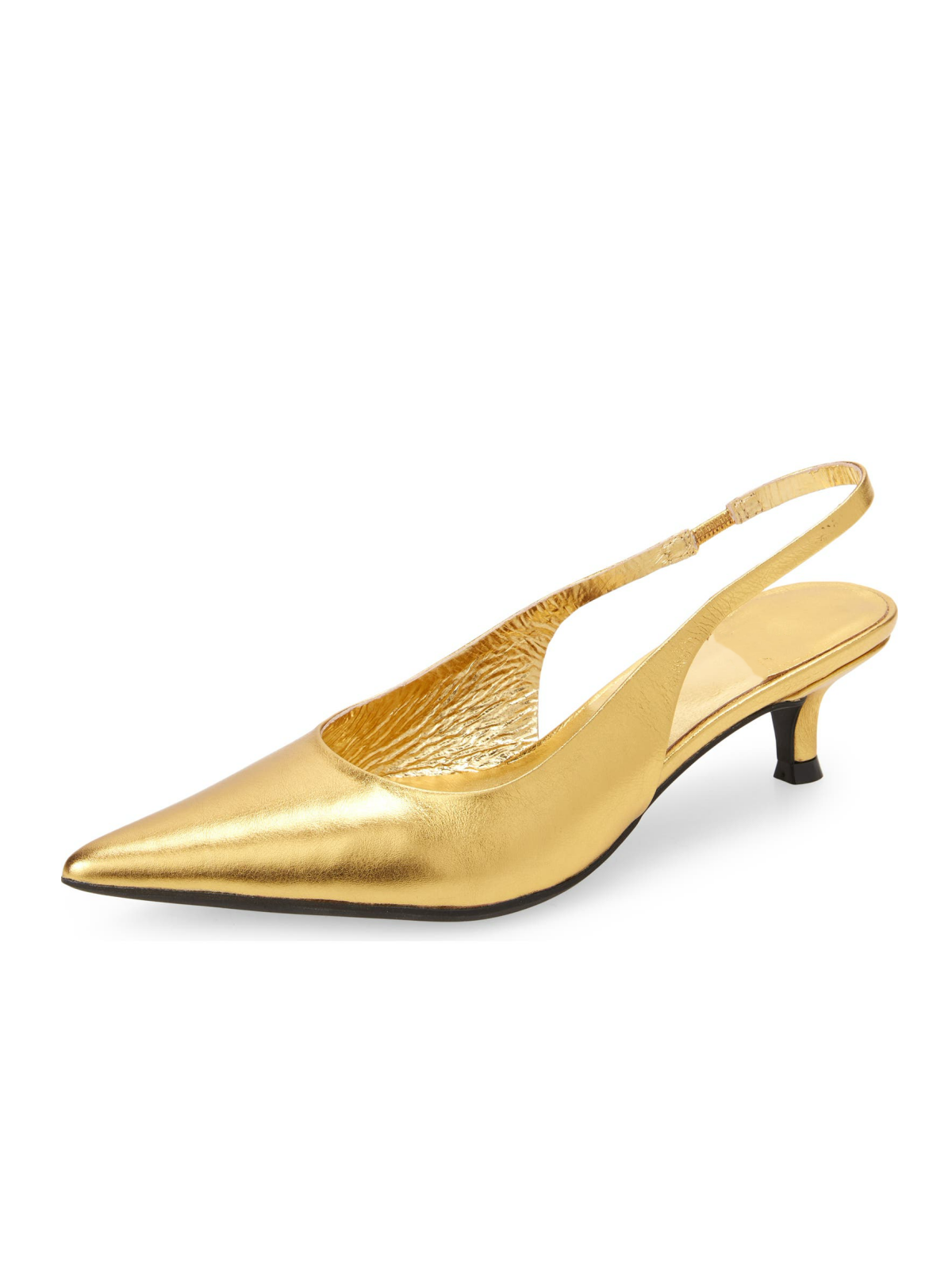 Metallic Gold Pointed-Toe Slingback Pump Kitten Heels