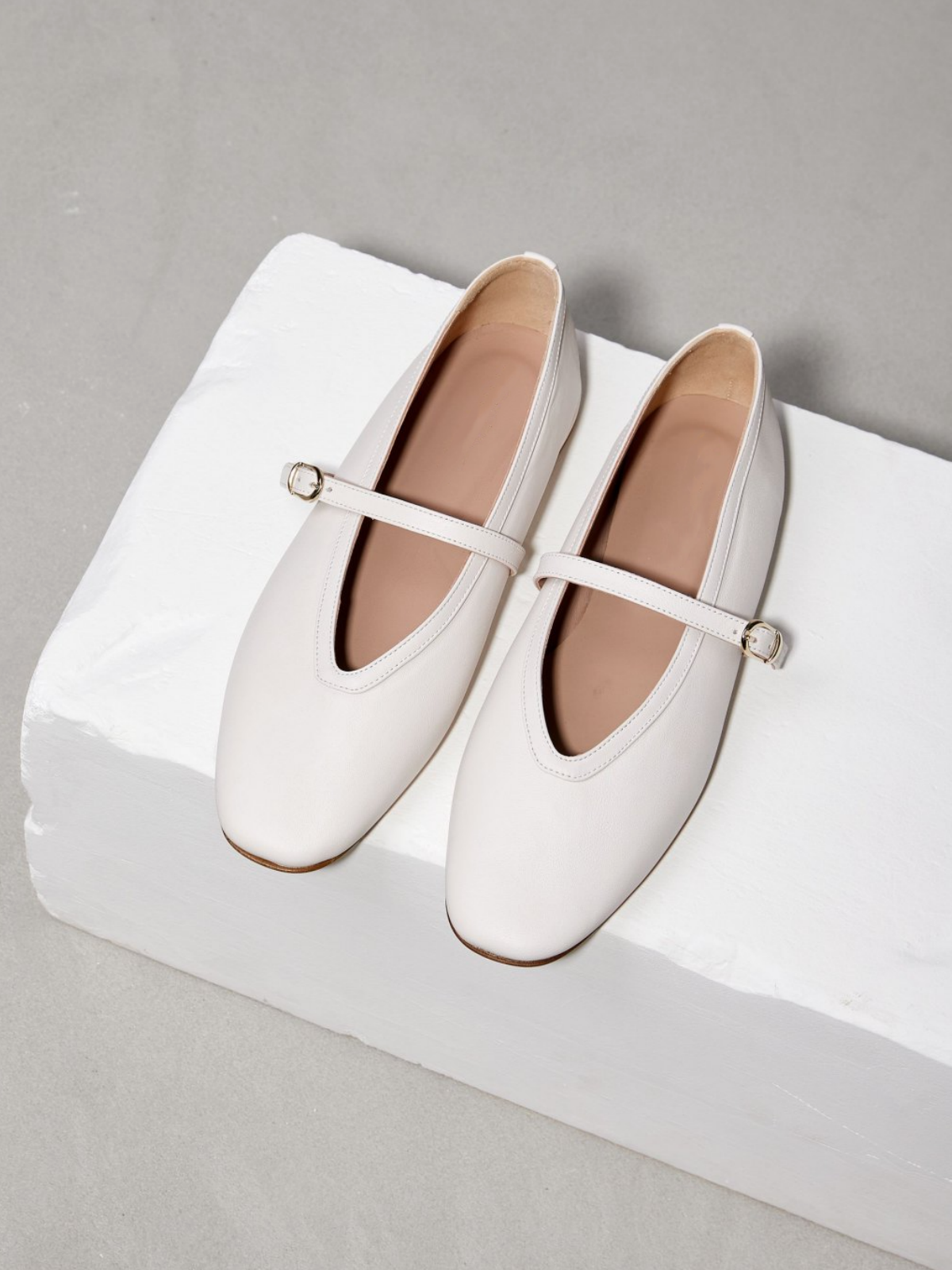 White Vegan Leather Square Toe Buckled Ballet Flats Mary Janes