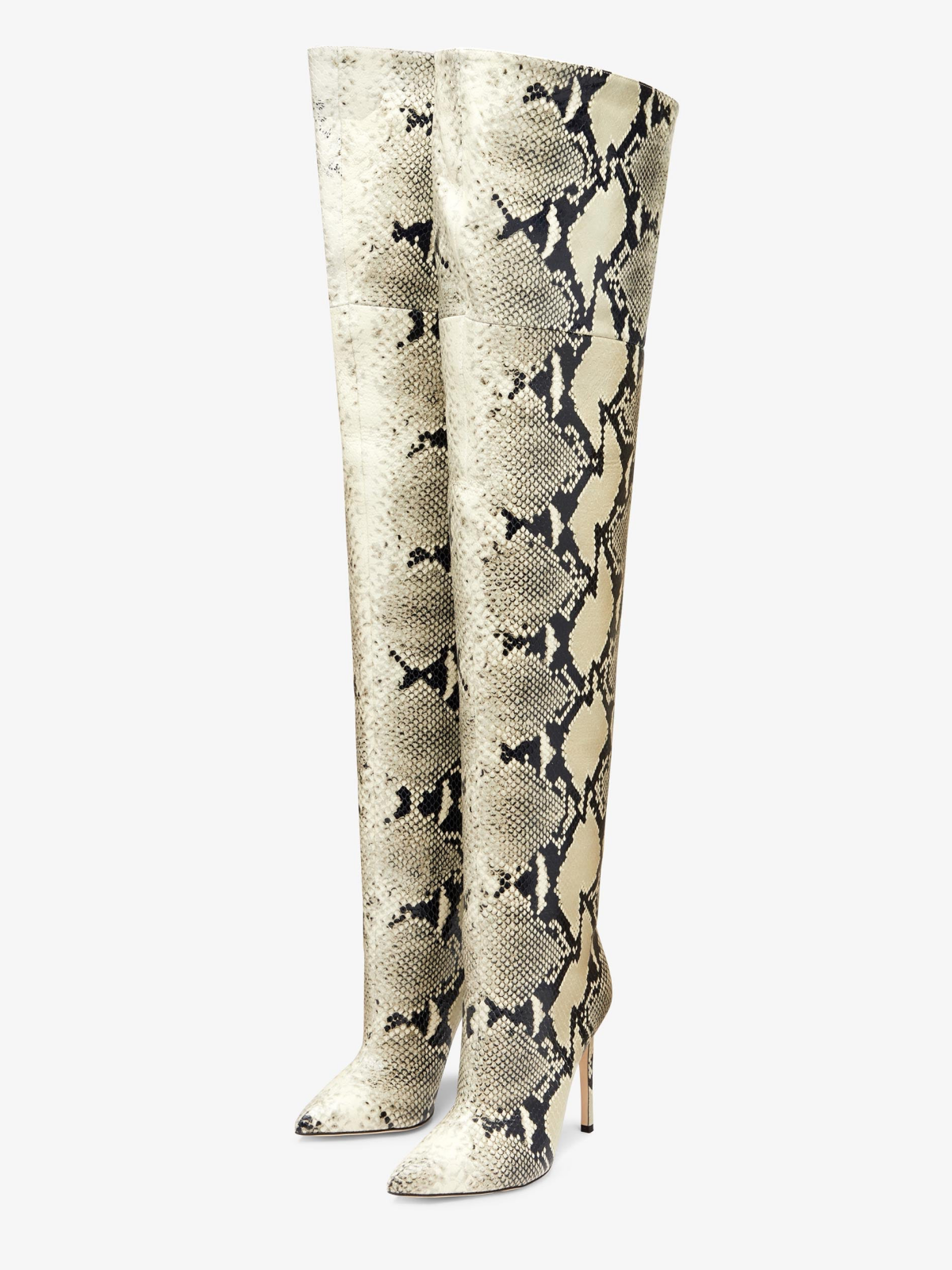 Snakeskin Pointed-Toe Wide Calf Over-The-Knee Tall Stiletto Boots