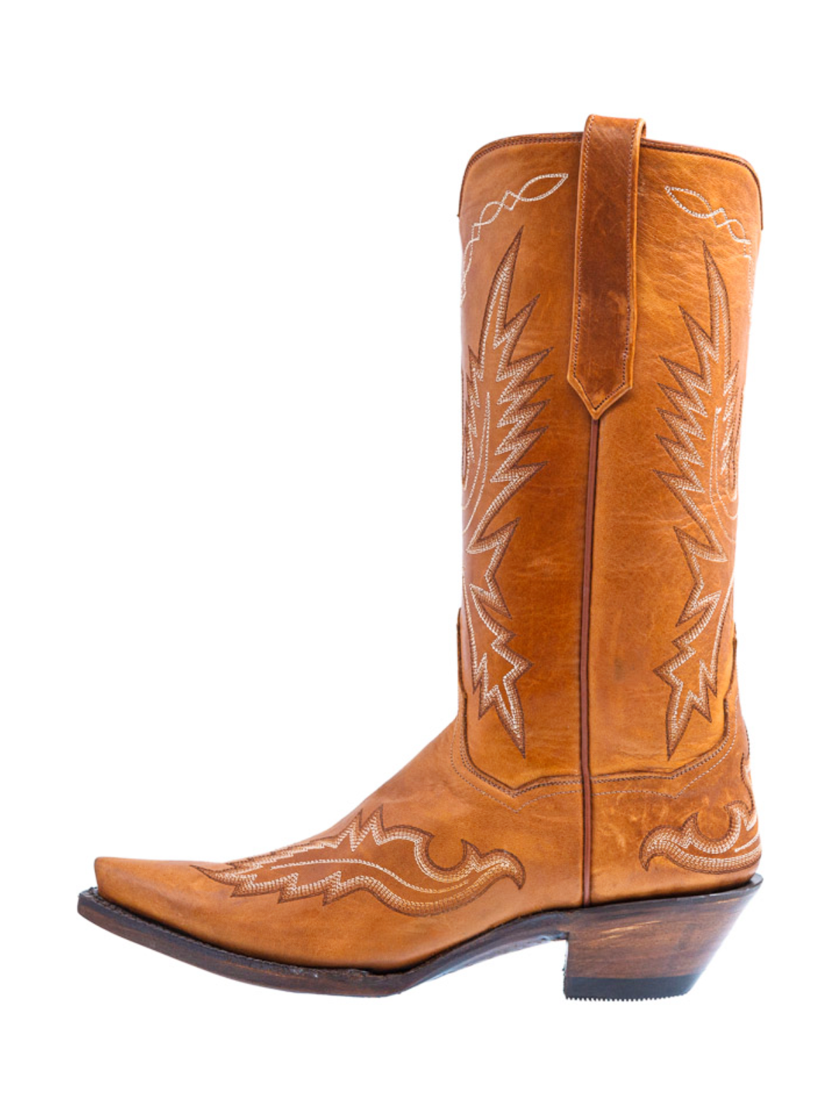 Snip-Toe Classic Embroidery Wide Mid Calf Tall Cowgirl Boots - Cognac