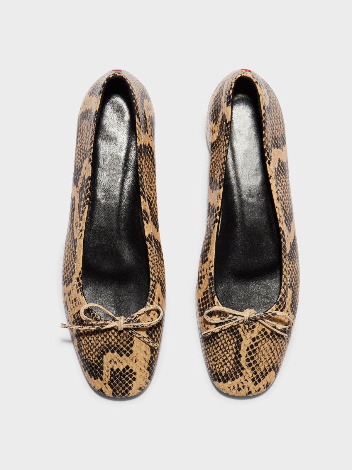 Latte Snakeskin Square-Toe Ballet Flats Bow