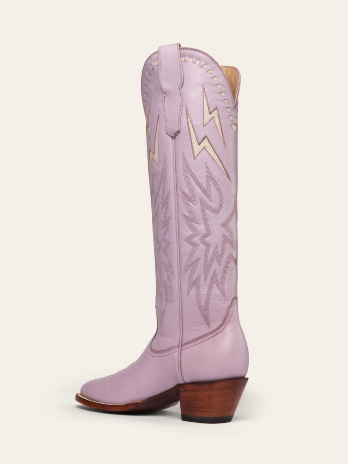 White Lightning Inlay Stitch Embroidery Almond-Toe Wide Mid Calf Tall Cowgirl Boots - Lavender