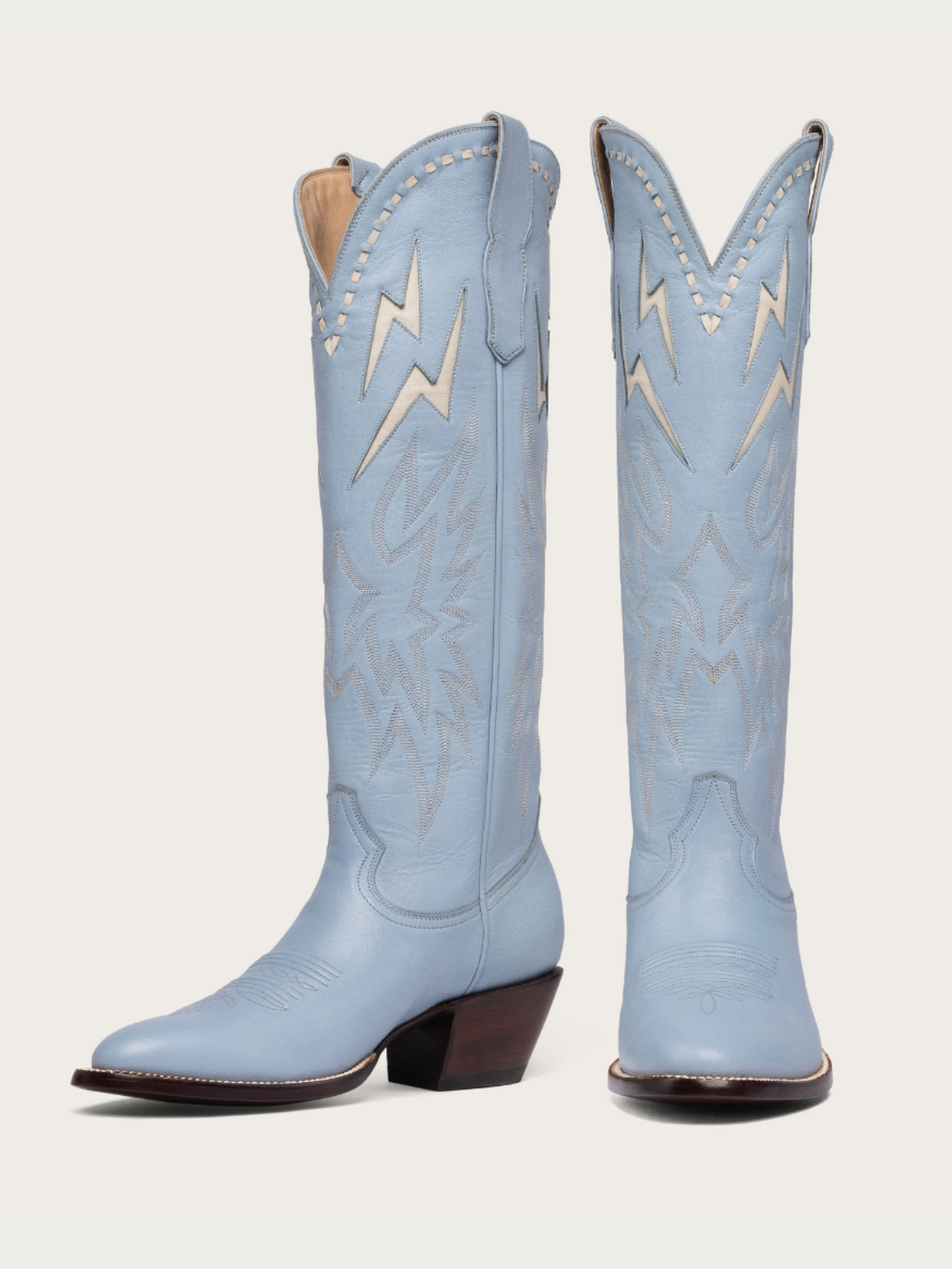 White Lightning Inlay Stitch Embroidery Almond-Toe Wide Mid Calf Tall Cowgirl Boots - Powder Blue