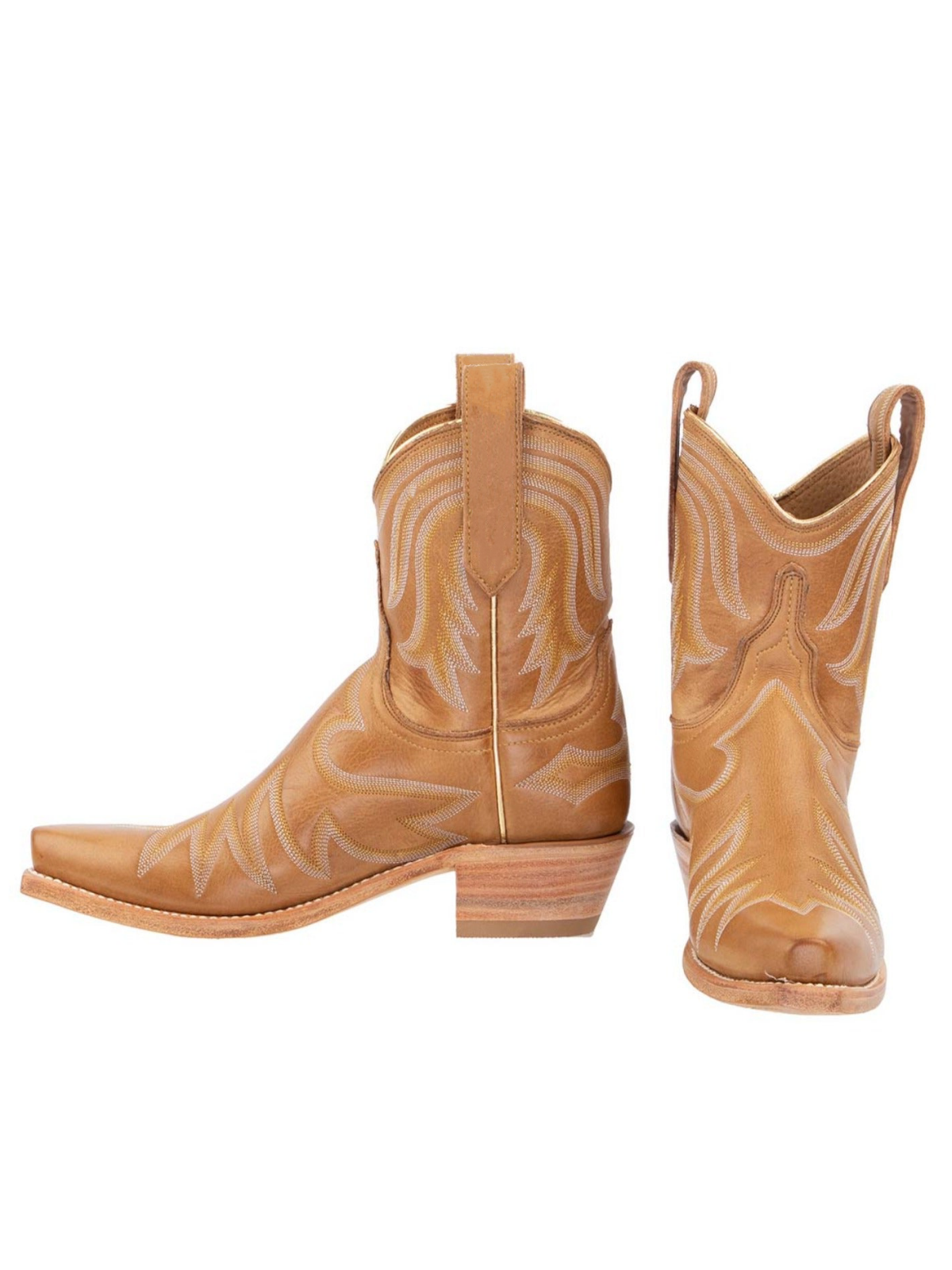 Embroidery Snip-Toe Wide Mid Calf Western Boots For Women - Light Brown