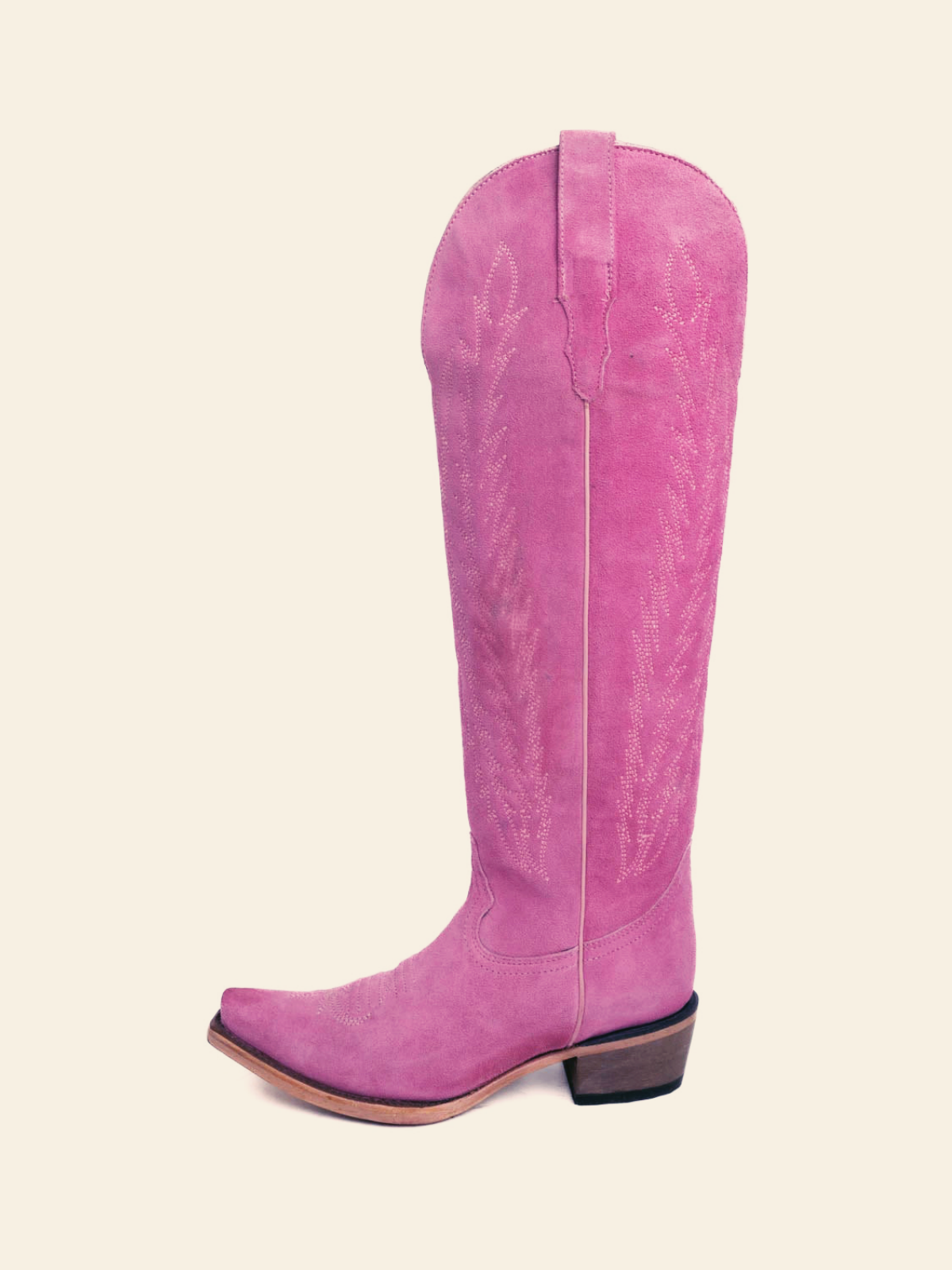 Pink Faux Suede Embroidery Half Zip Cowgirl Boots Mid Calf Western Tall Boots